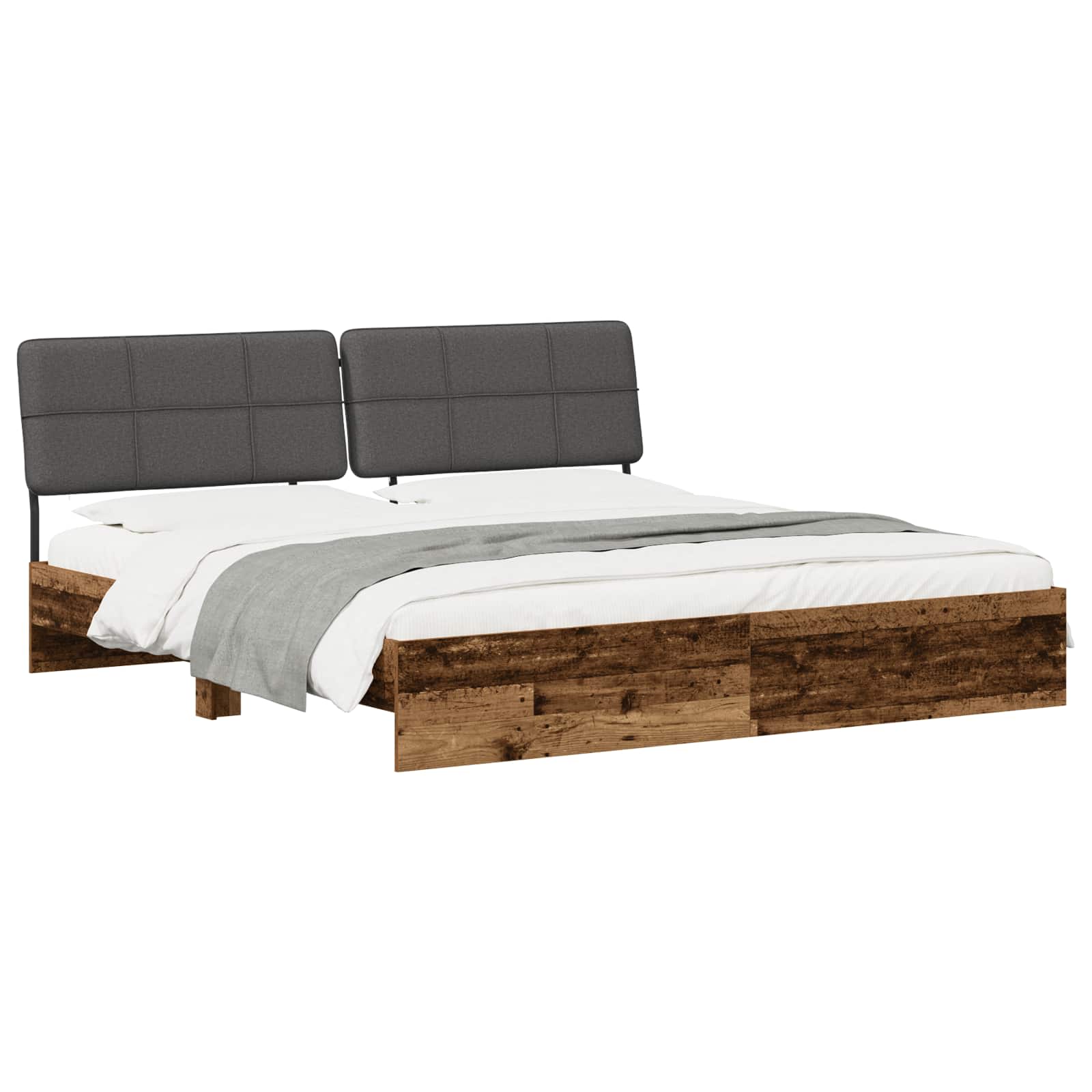 vidaXL Tweepersoonsbed met hoofdbord Oud hout en donkergrijs, foto 2