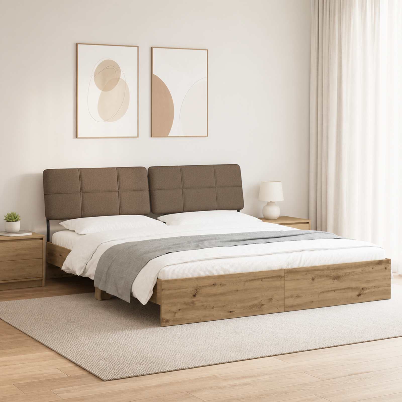 vidaXL Dobbeltseng med sengegavl Artisan eik og taupe 180 x 200 cm