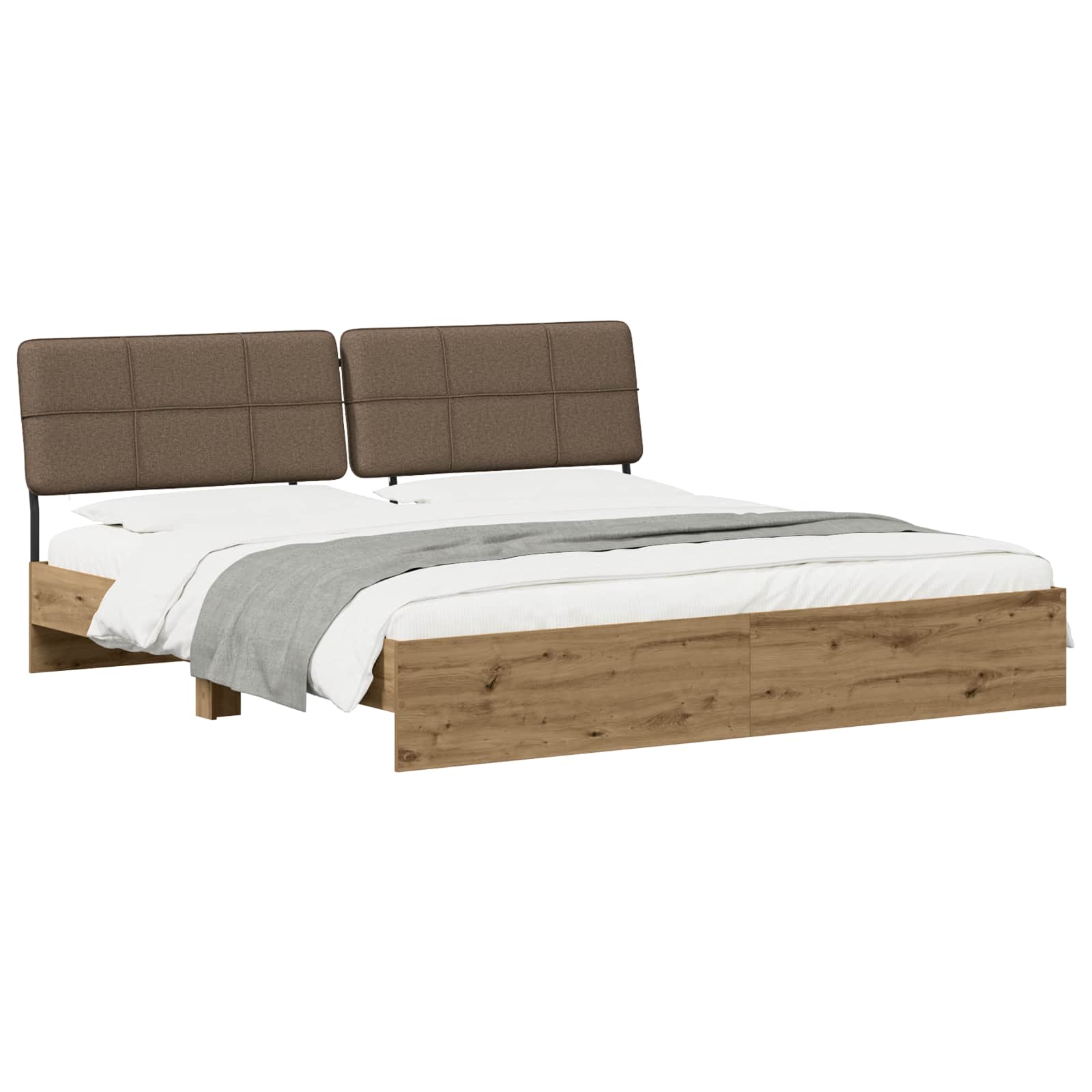 vidaXL Tweepersoonsbed met hoofdbord Artisan eiken en taupe, foto 2