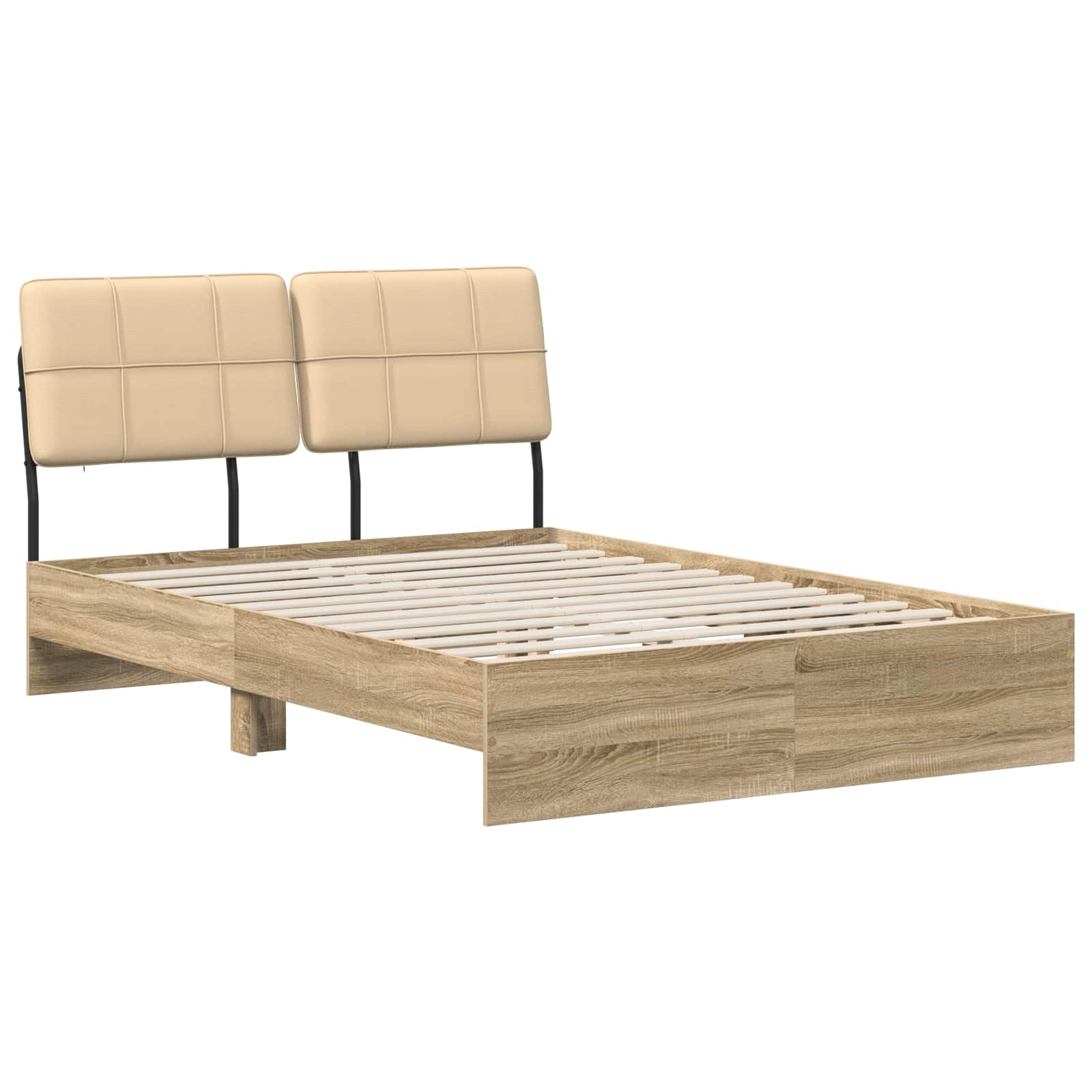 vidaXL Pat dublu cu tăblie Stejar Sonoma și crem 160 x 200 cm