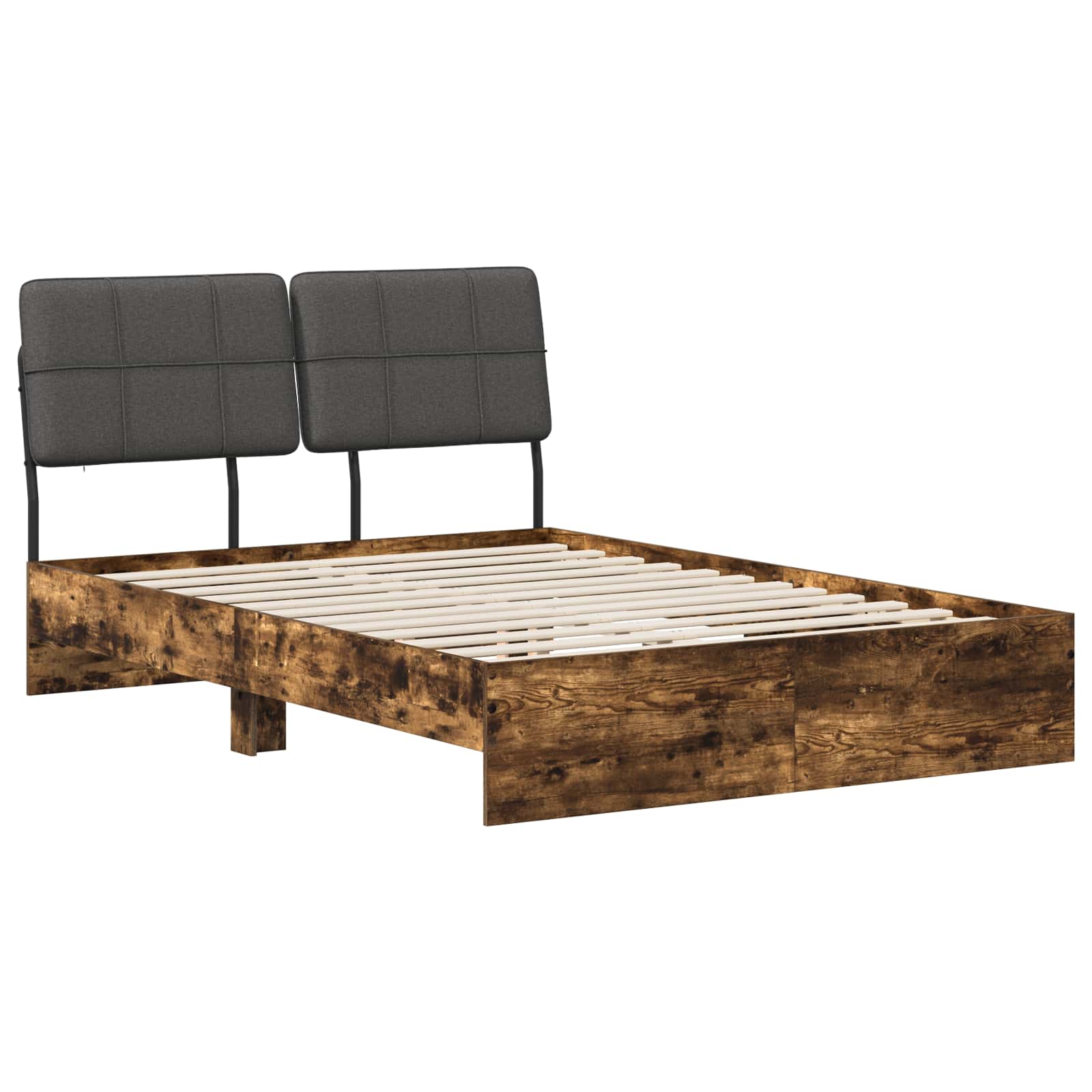 vidaXL Pat dublu cu tăblie Stejar afumat și gri închis 160 x 200 cm