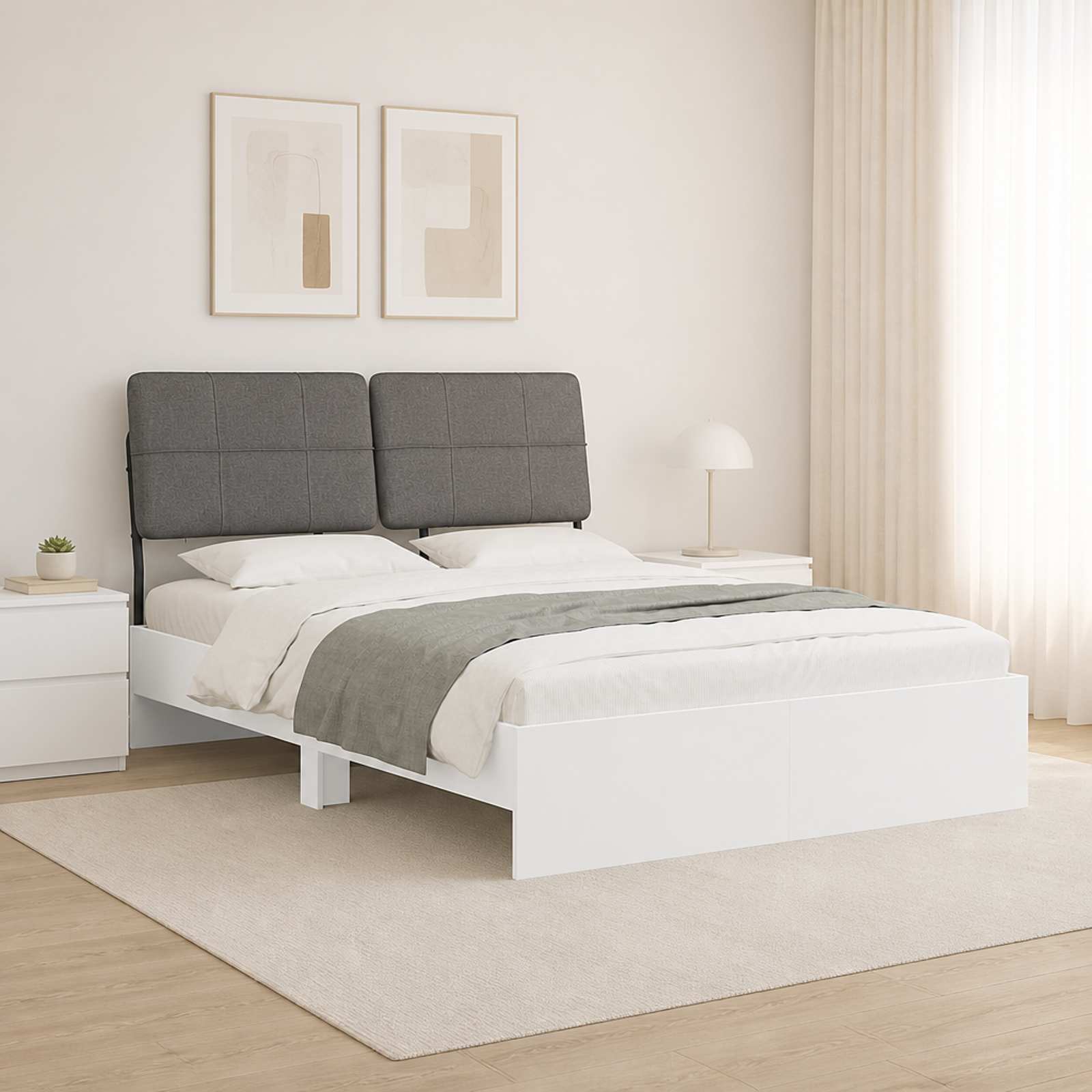 vidaXL Tweepersoonsbed met hoofdbord Wit en Lichtgrijs 150 x 200 cm