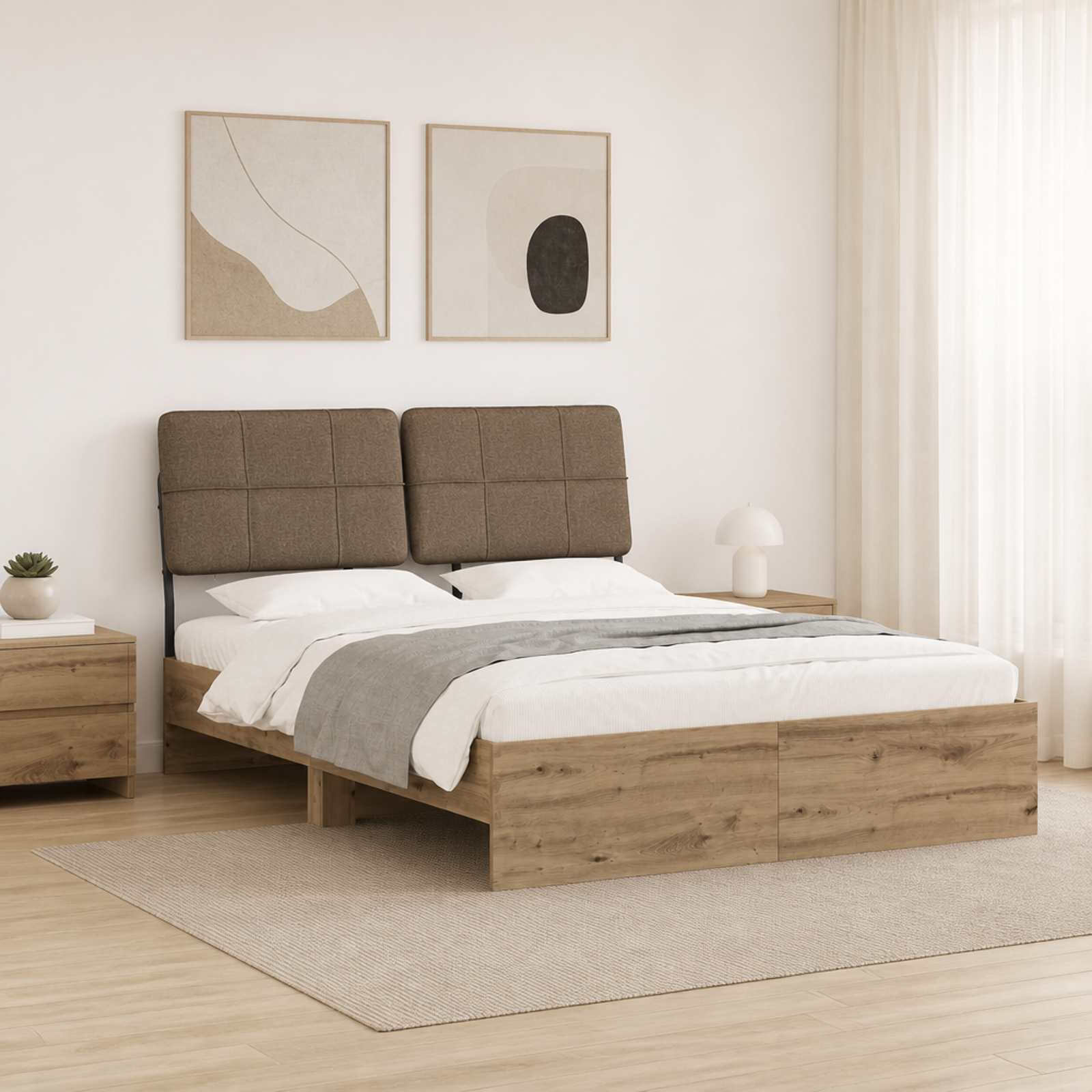 vidaXL Tweepersoonsbed met hoofdbord Artisan eiken en taupe