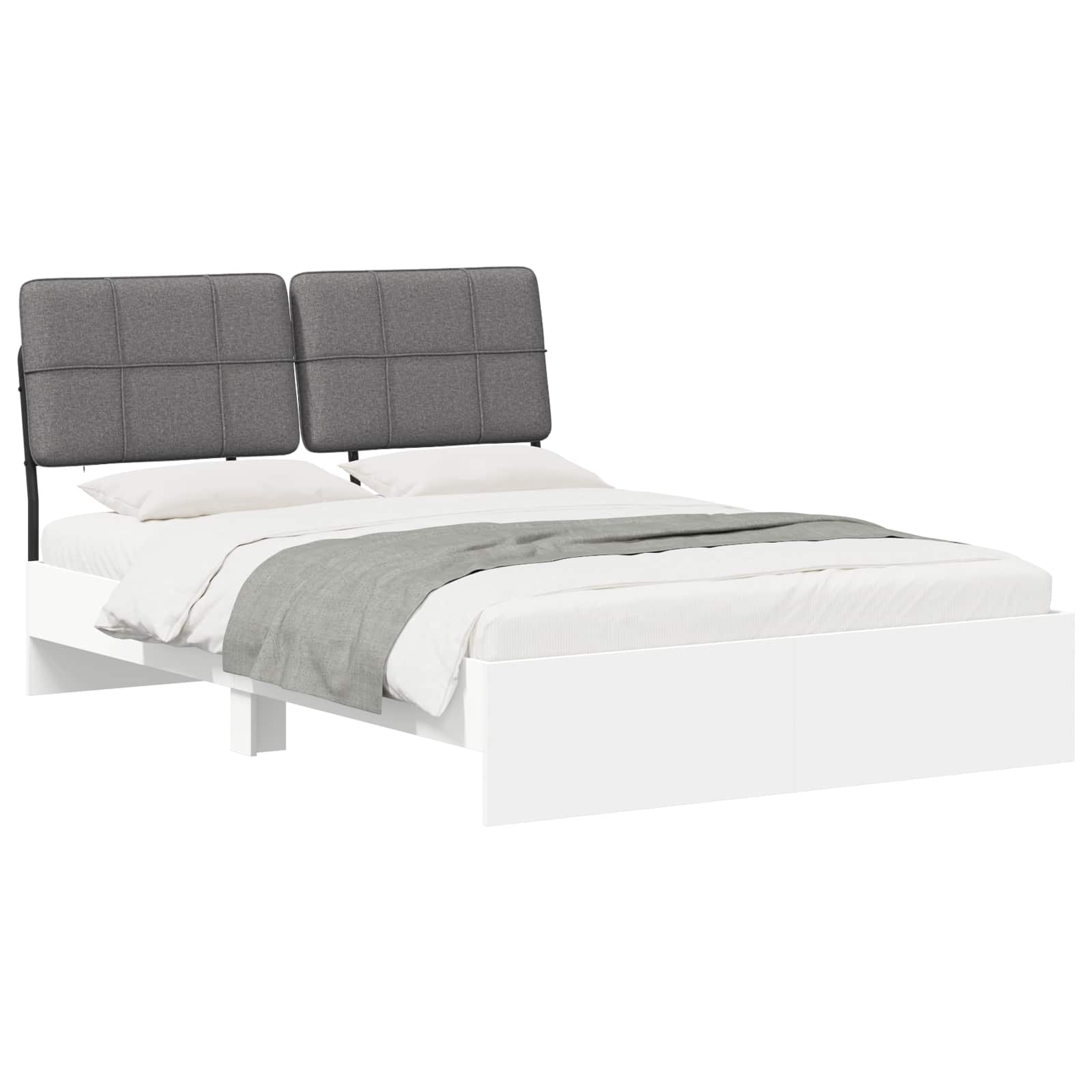 vidaXL Tweepersoonsbed met hoofdbord Wit en Lichtgrijs 120 x 190 cm, foto 2