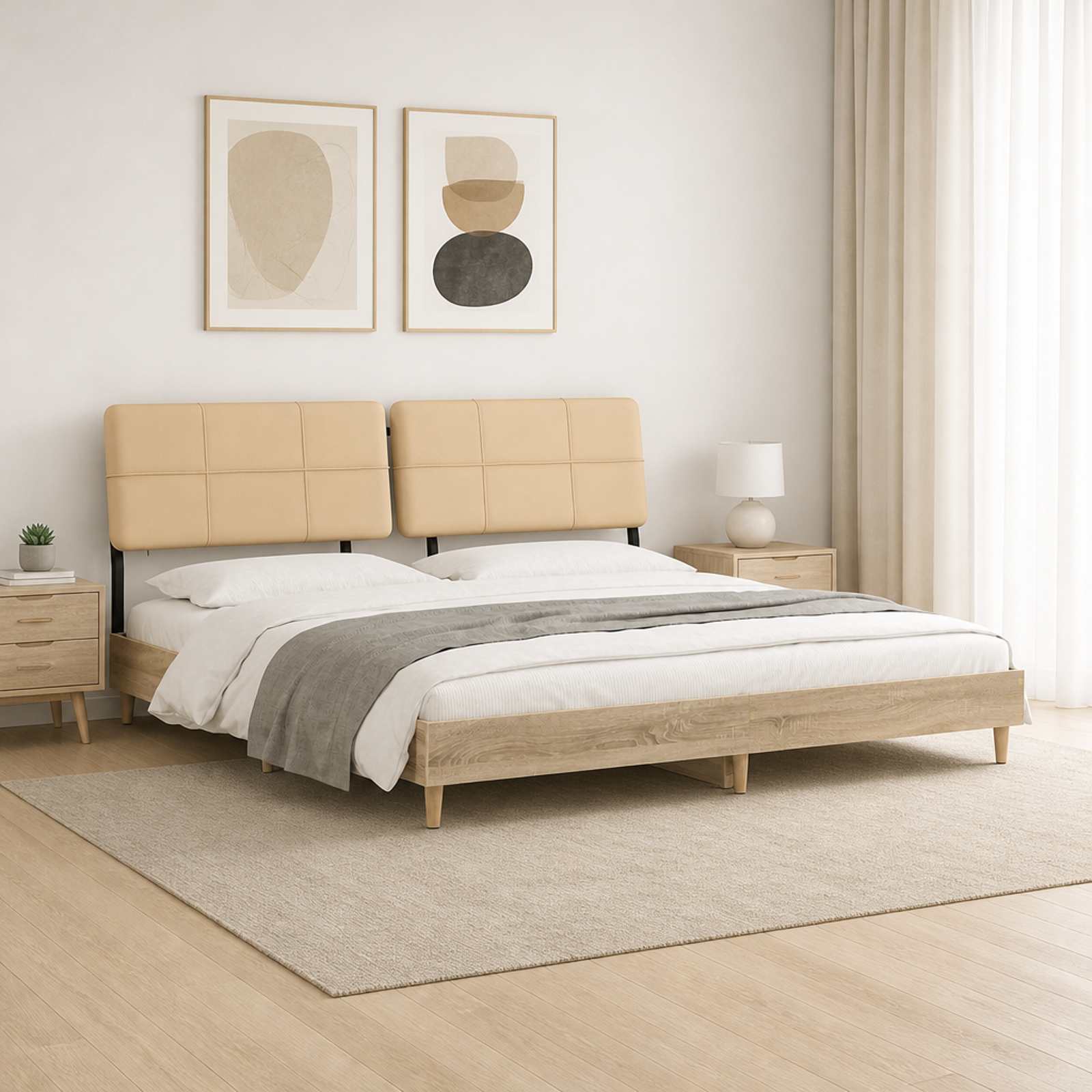 vidaXL Dobbeltseng med sengegavl Sonoma eik og kremhvit 200 x 200 cm