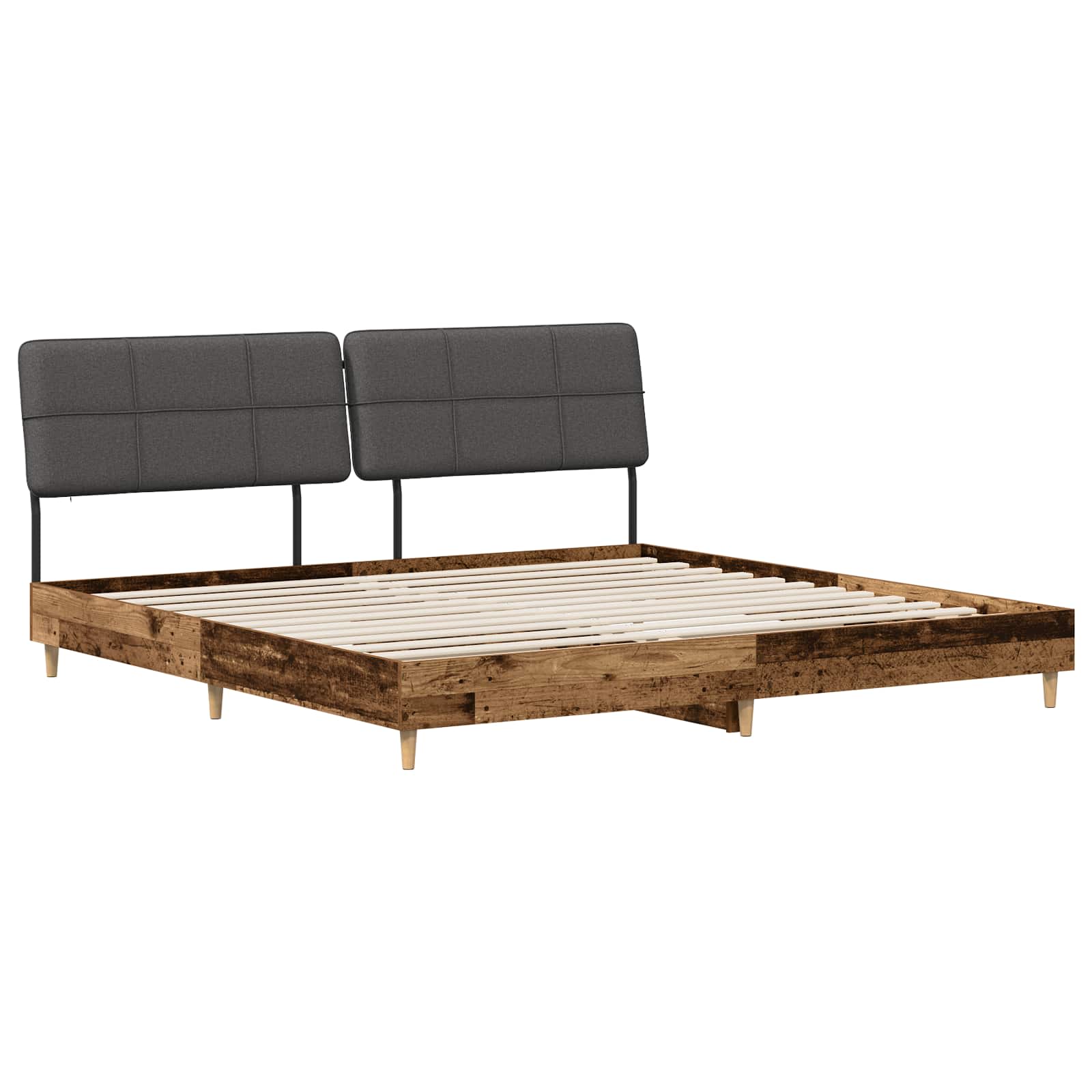 vidaXL Pat dublu cu tăblie Lemn vechi și gri închis 200 x 200 cm