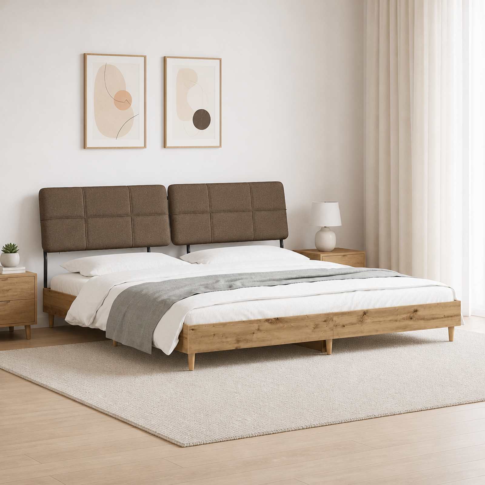vidaXL Dobbeltseng med sengegavl Artisan eik og taupe 200 x 200 cm