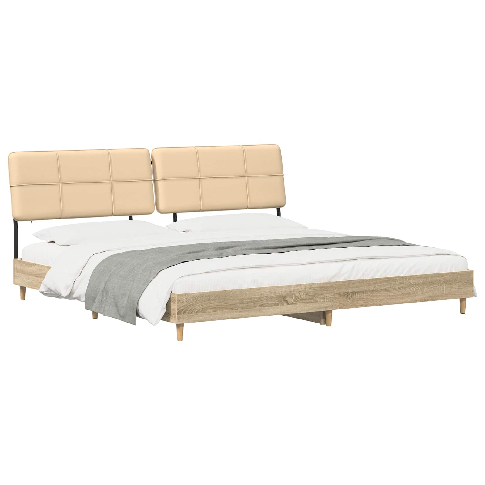 vidaXL Tweepersoonsbed met hoofdbord Sonoma eiken en crème, foto 2