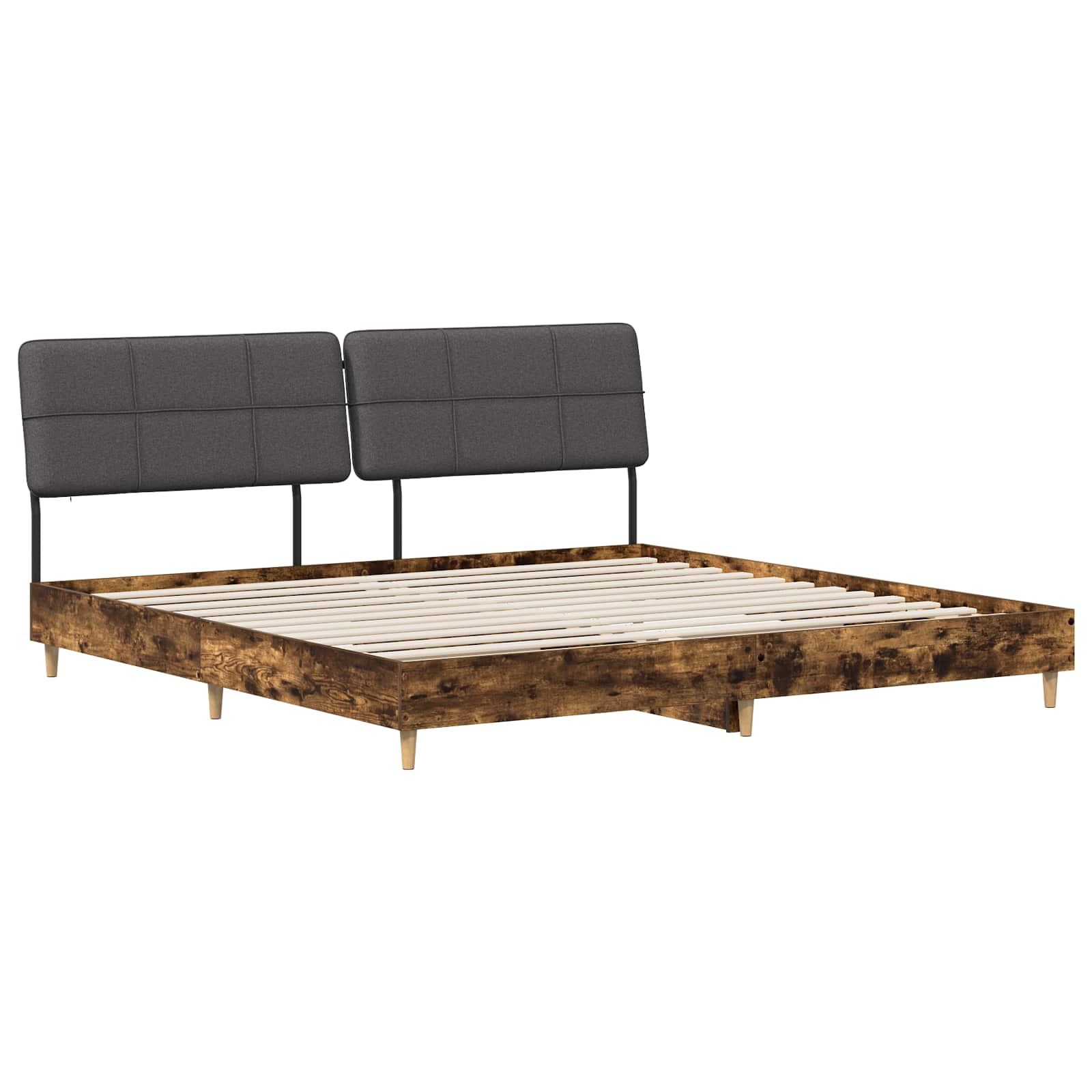 vidaXL Pat dublu cu tăblie Stejar afumat și gri închis 180 x 200 cm