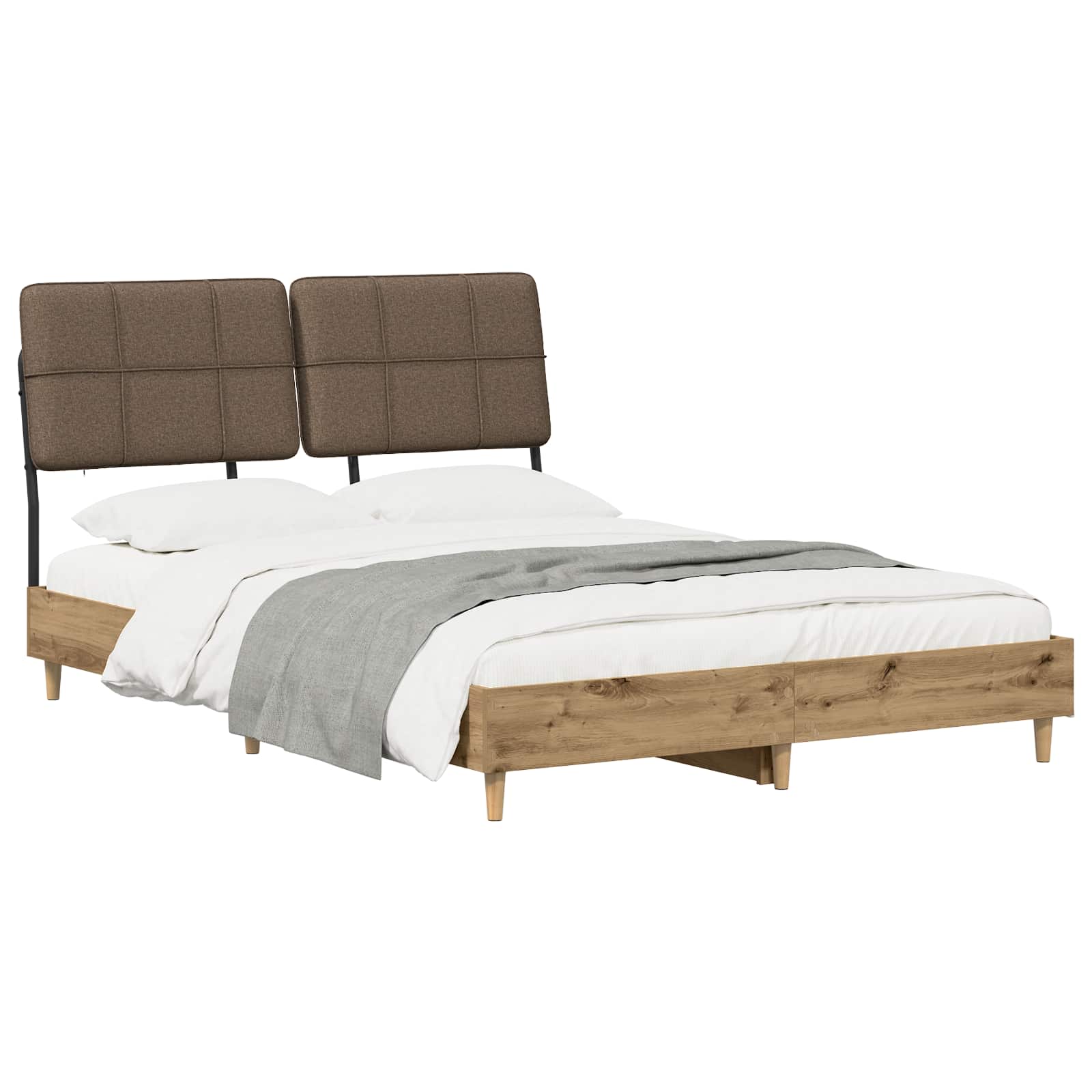 vidaXL Tweepersoonsbed met hoofdbord Artisan eiken en taupe, foto 2