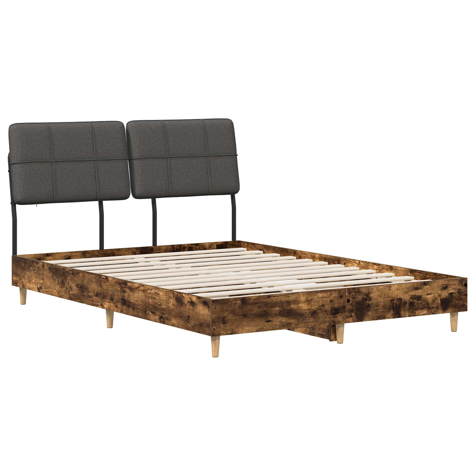 vidaXL Pat dublu cu tăblie Stejar afumat și gri închis 140 x 200 cm