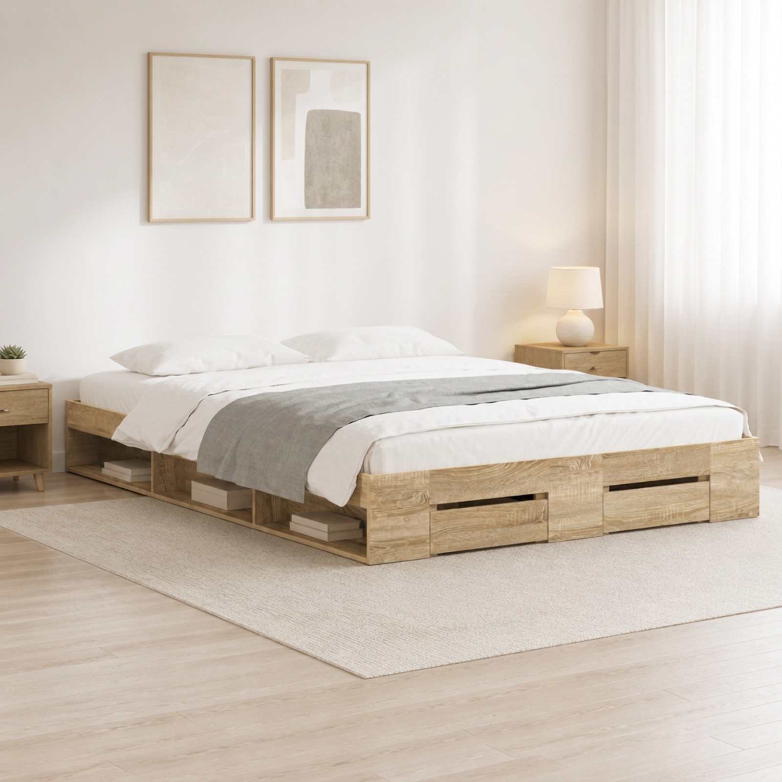 vidaXL Bedframe 2 st Sonoma Eiken 120 x 200 cm Bewerkt hout Bruin