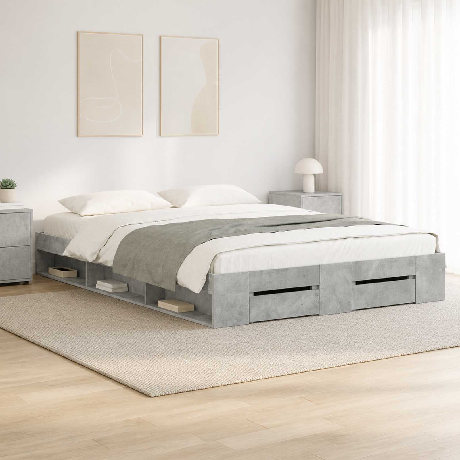 vidaXL Bedframe 2 st Betongrijs 120 x 200 cm Bewerkt hout