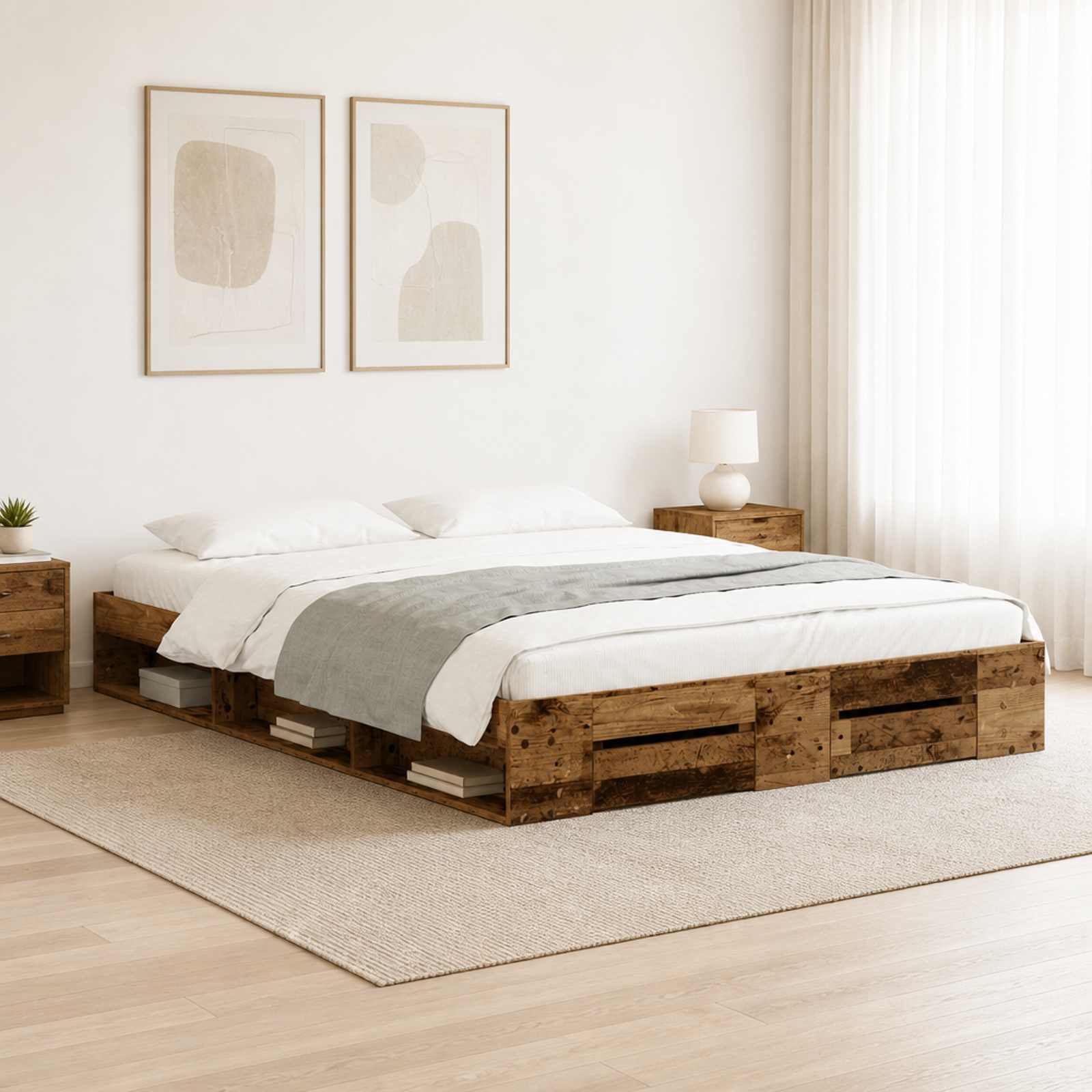 vidaXL Bedframe 2 st Oud hout 120 x 200 cm Bewerkt hout Bruin