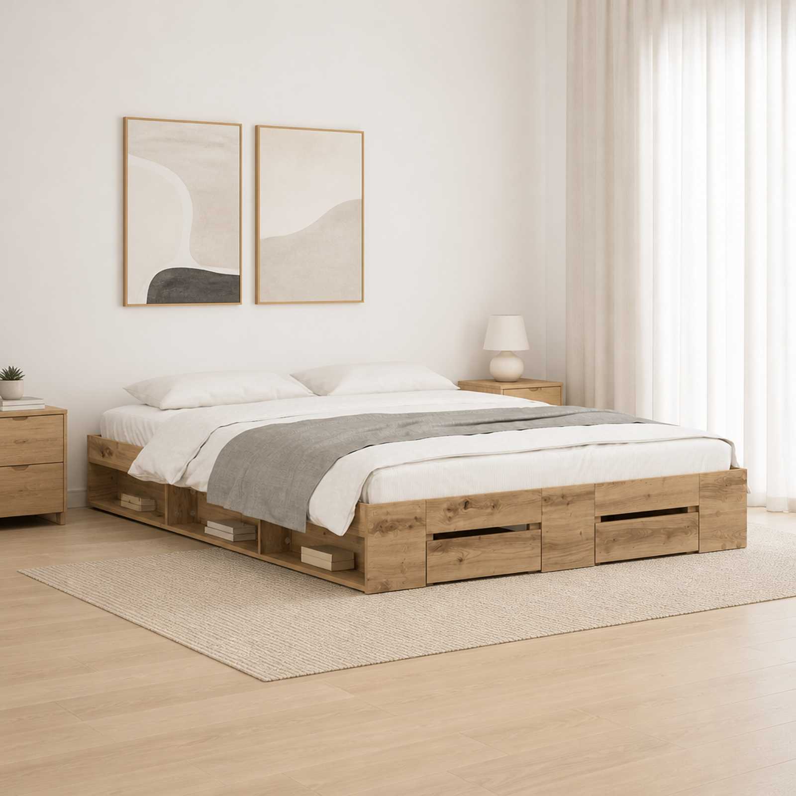 vidaXL Bedframe 2 st Artisanaal eiken 120 x 200 cm Bewerkt hout Bruin