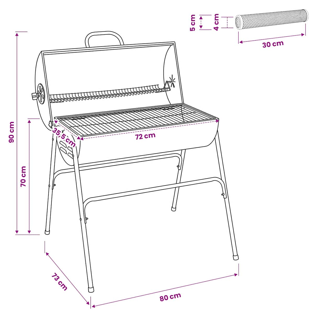 Tøndegrill med 2 madlavningsriste 3 stk. 80 x 73 x 90 cm Metal - Billede 9