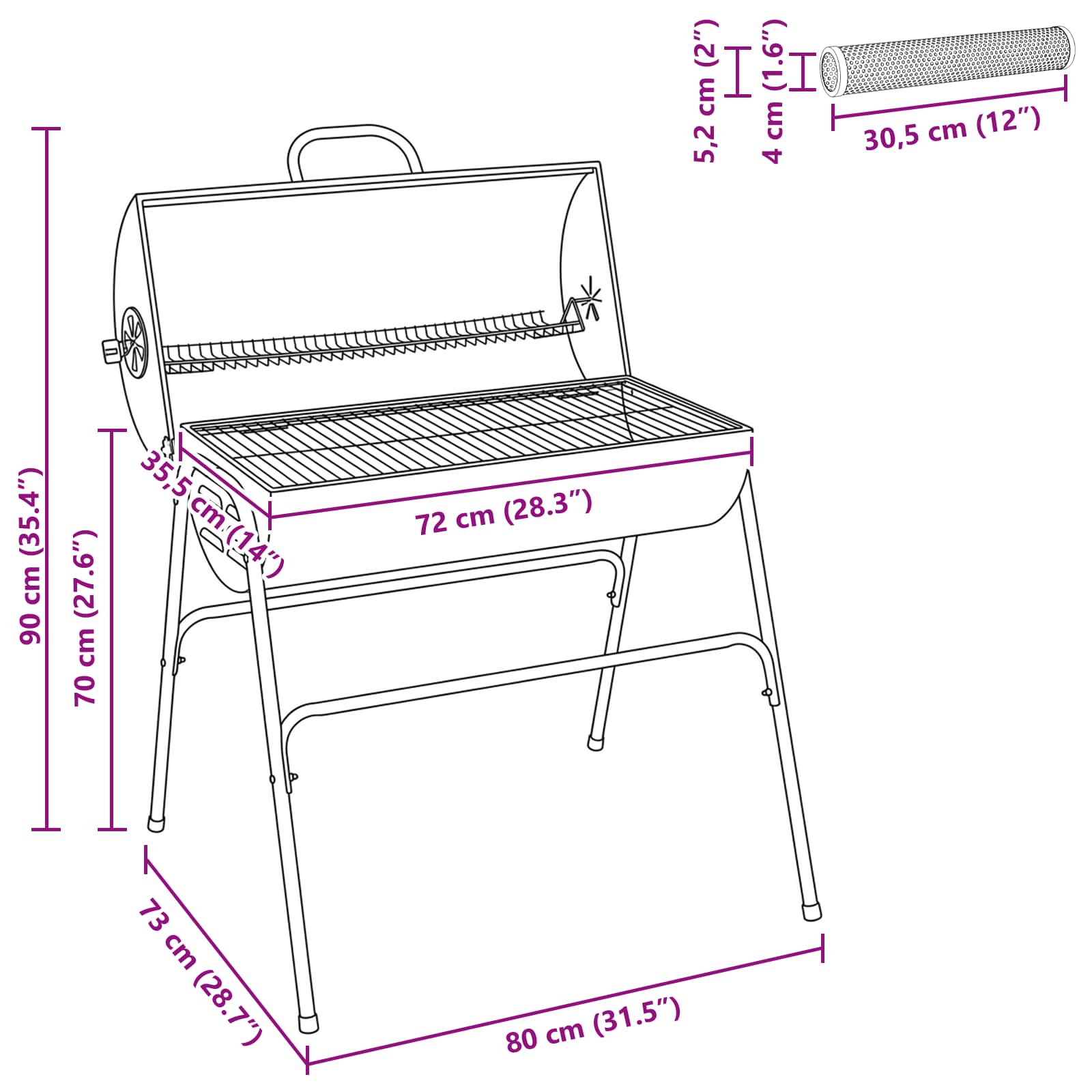 Buiten Grill 3 pcs 80 x 73 x 90 cm Zwart Metaal image 9