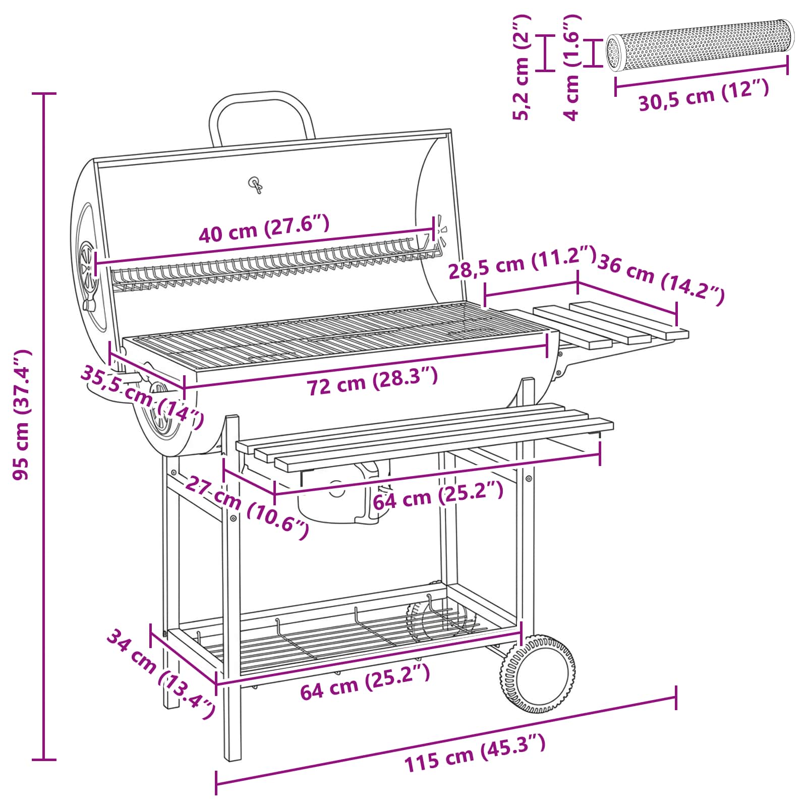 Vaten Grill met Wielen en Planken 3 pcs 115 x 85 x 95 cm Metaal image 8