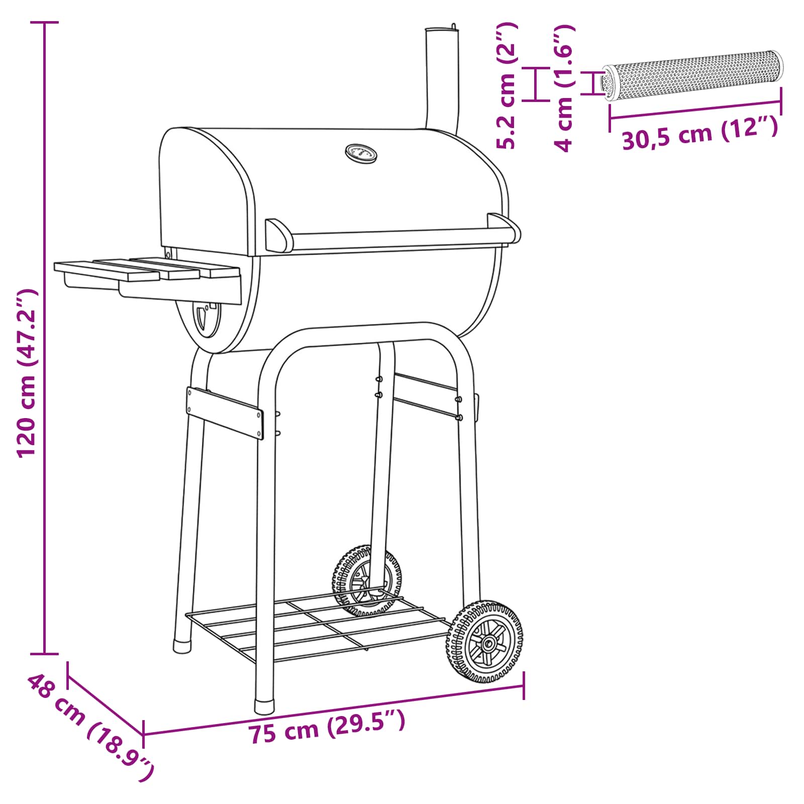 Houtskoolbarbecue 75 x 48 x 120 cm zilver image 9