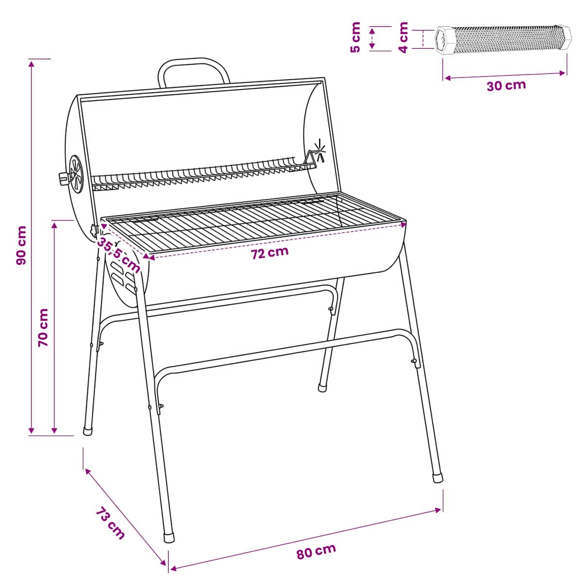 Tøndegrill med 2 madlavningsriste 3 stk. 80 x 73 x 90 cm Metal - Billede 9