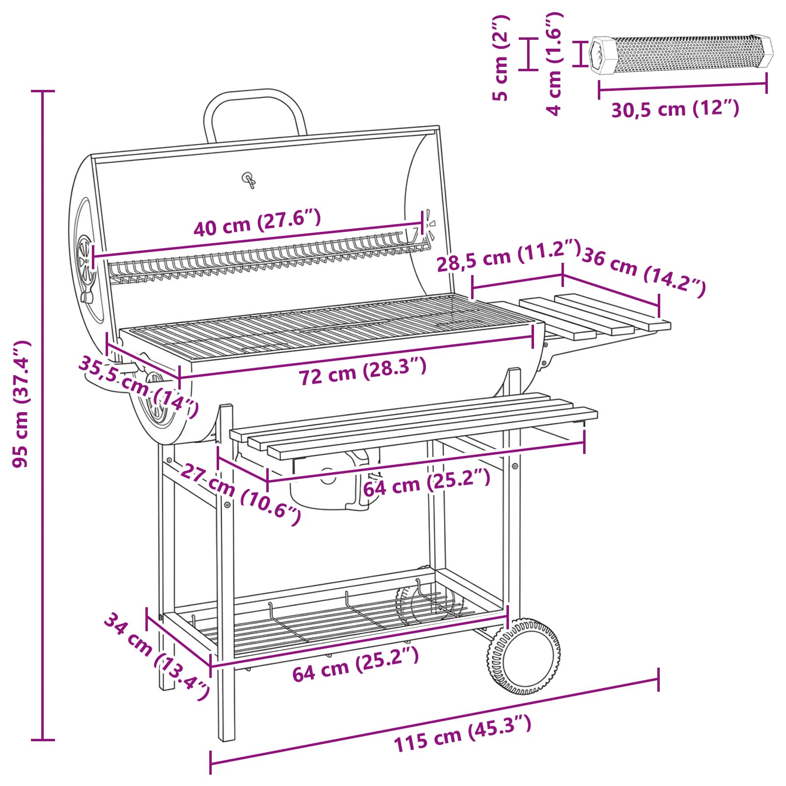 Vaten Grill met Wielen en Planken 3 pcs 115 x 85 x 95 cm Metaal image 8