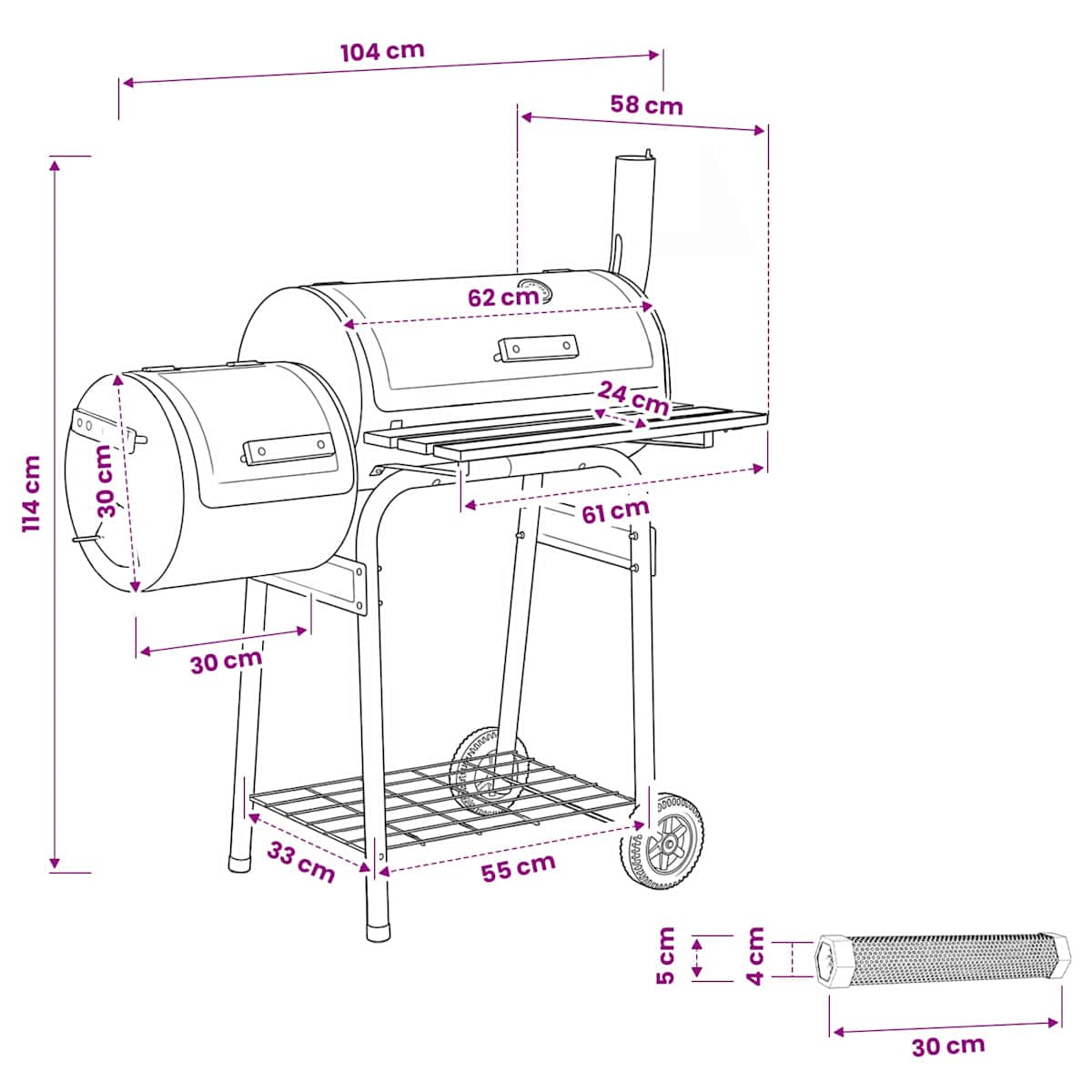 Udendørs grill 104 x 58 x 114 cm Stål Sort - Billede 9