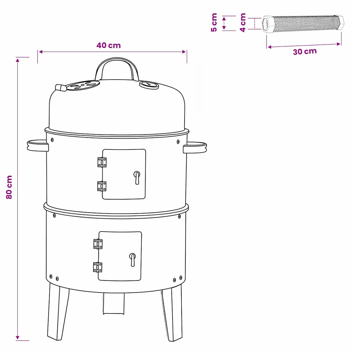 Udendørs grill Ø 40 x 80 cm Stål Sort - Billede 9