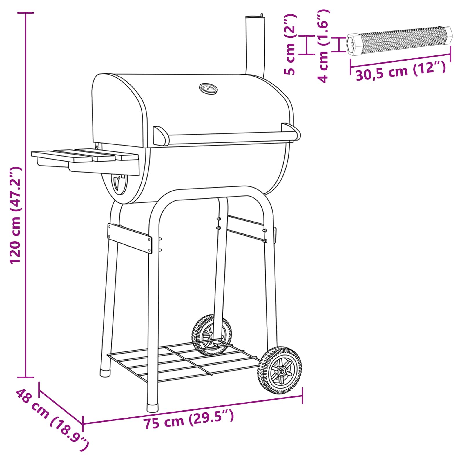 Houtskool Grill 75 x 48 x 120 cm zilver image 9