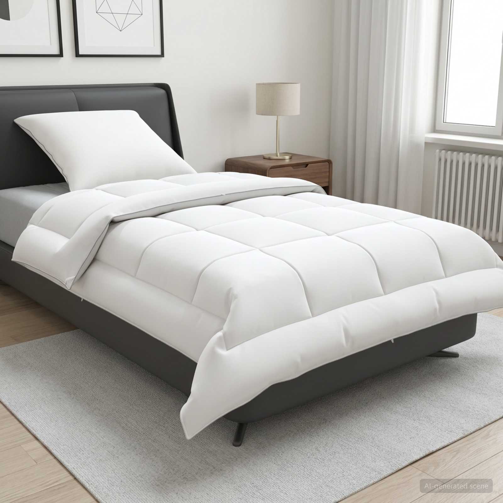 Dekbed en Kussen Set 2 st 140x200 cm Zomer 140 GSM Wol Wit – afbeelding 1