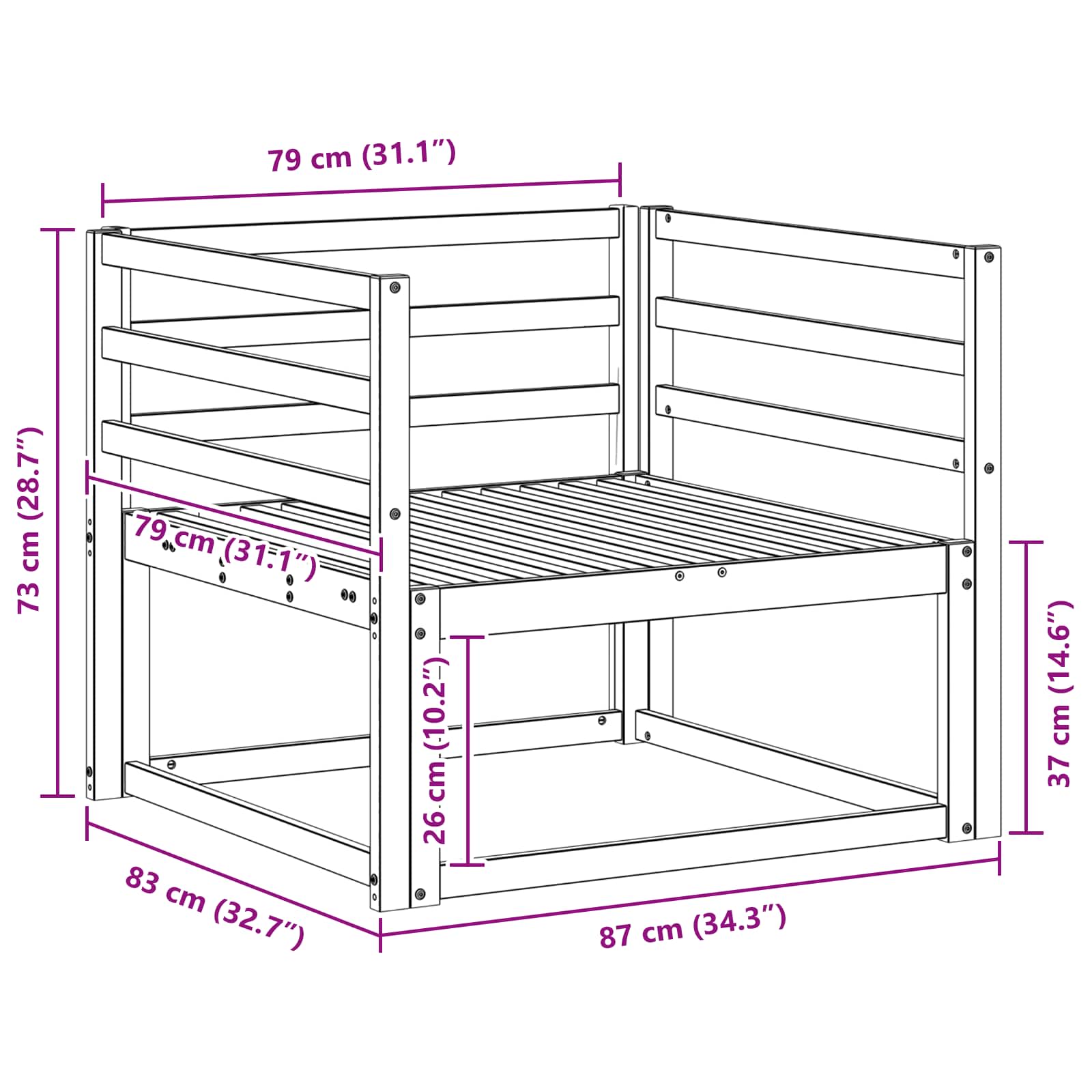 Buiten Midden Sofa Massief Acaciahout Wit image 7