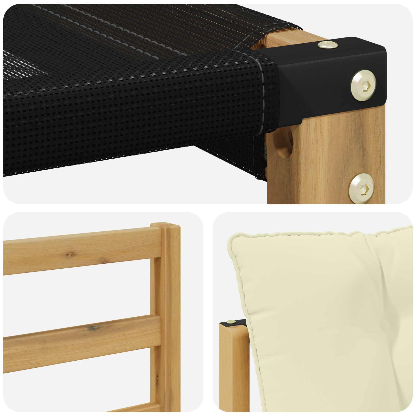 Tuinbank Massief Acaciahout en Textilene Wit image 8