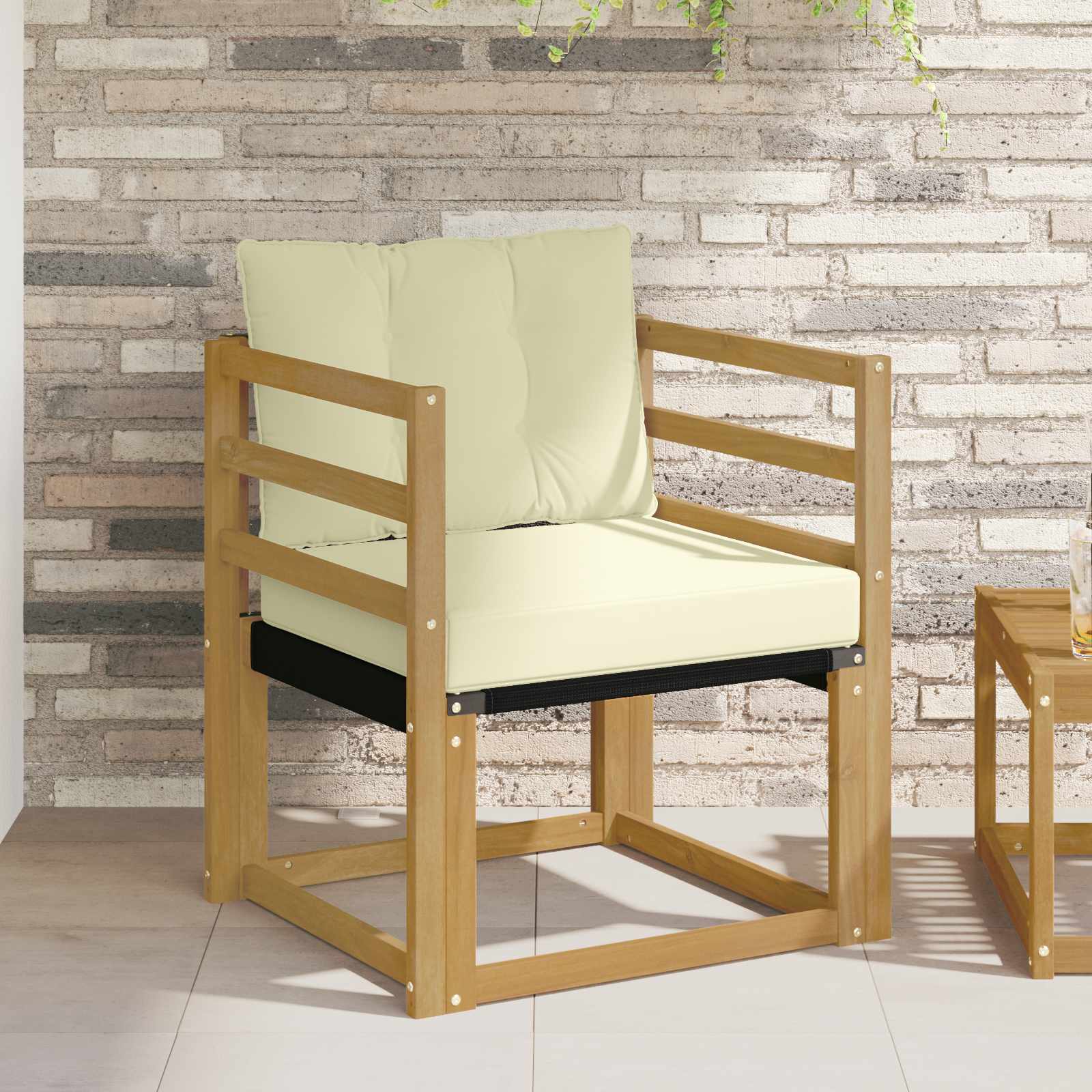 Tuinbank Massief Acaciahout en Textilene Wit image 1