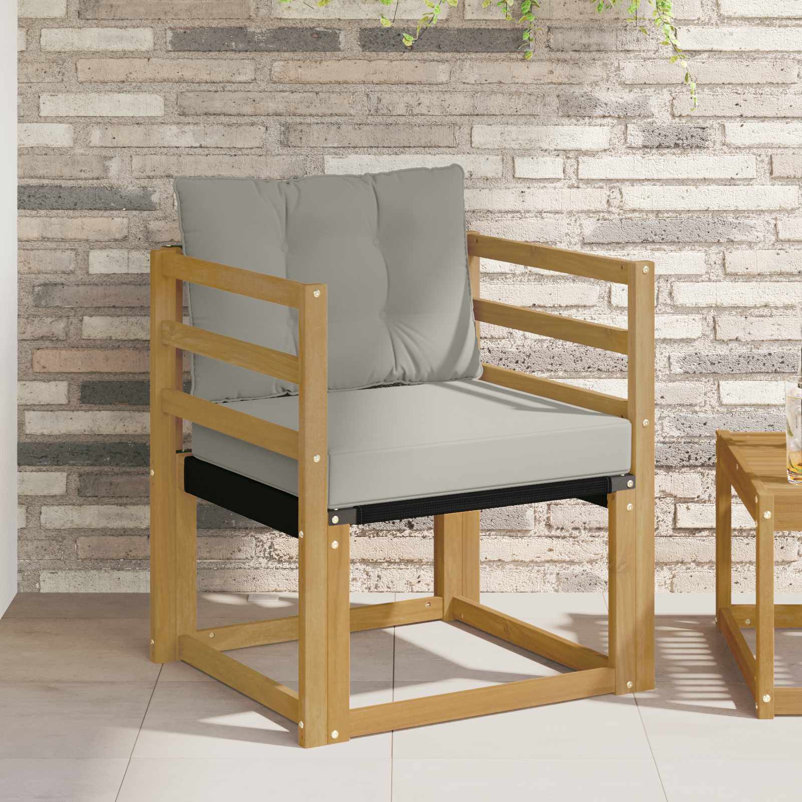 Tuinbank Massief Acaciahout en Textilene Wit image 1