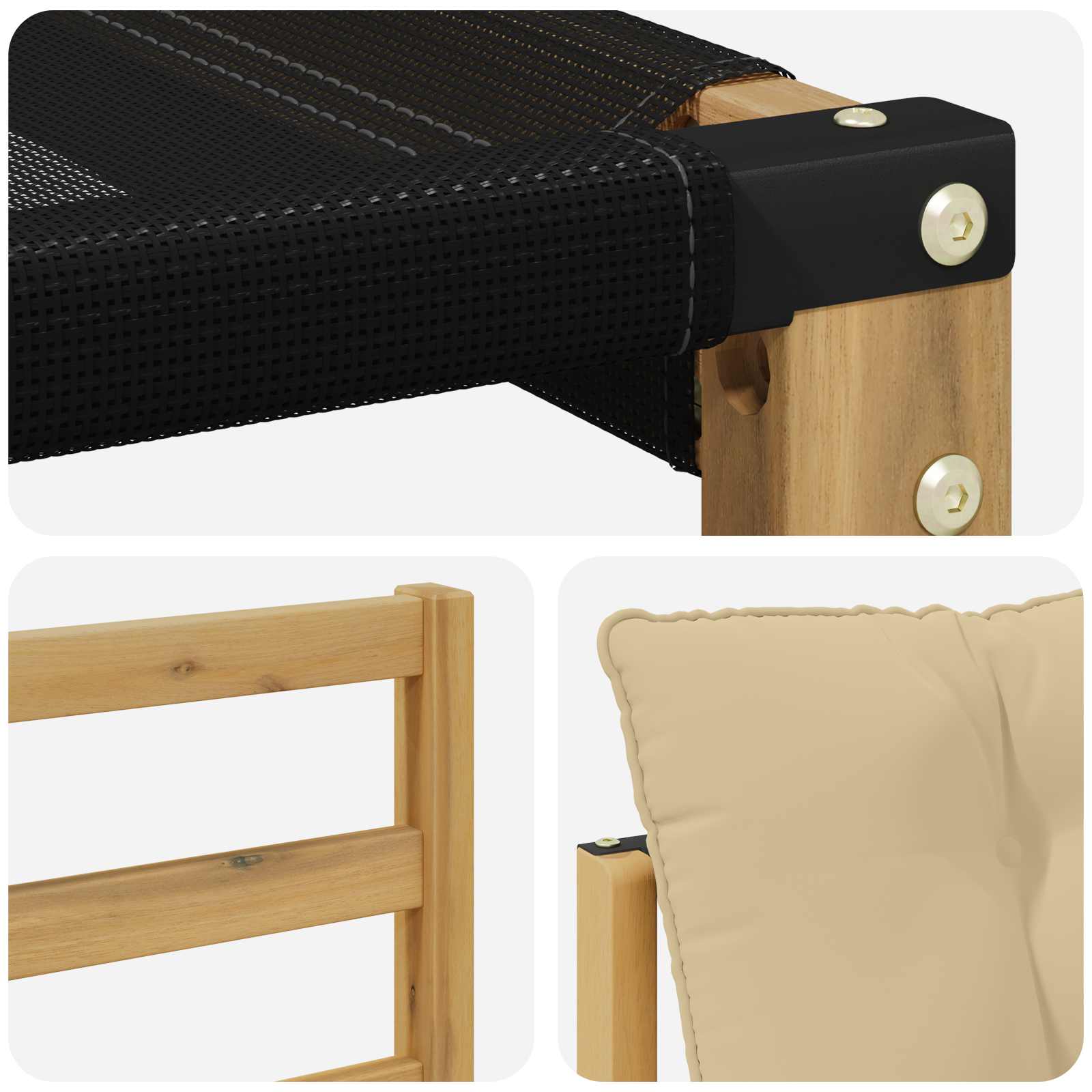 Tuinbank Massief Acaciahout en Textilene Wit image 8