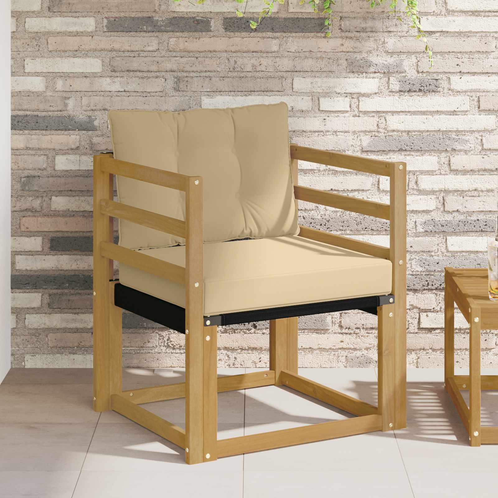 Tuinbank Massief Acaciahout en Textilene Wit image 1