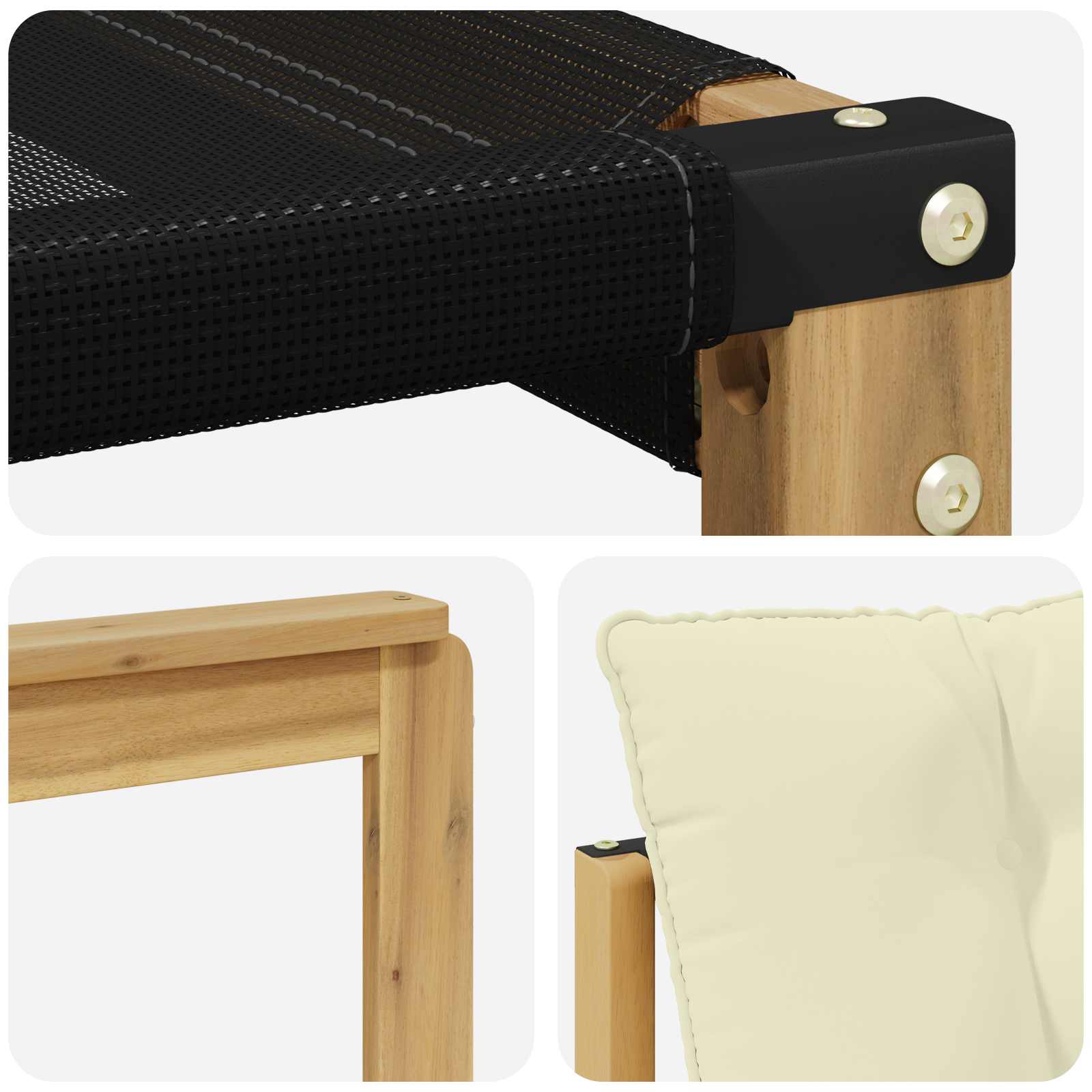 Tuinbank Massief Acaciahout en Textilene Wit image 8