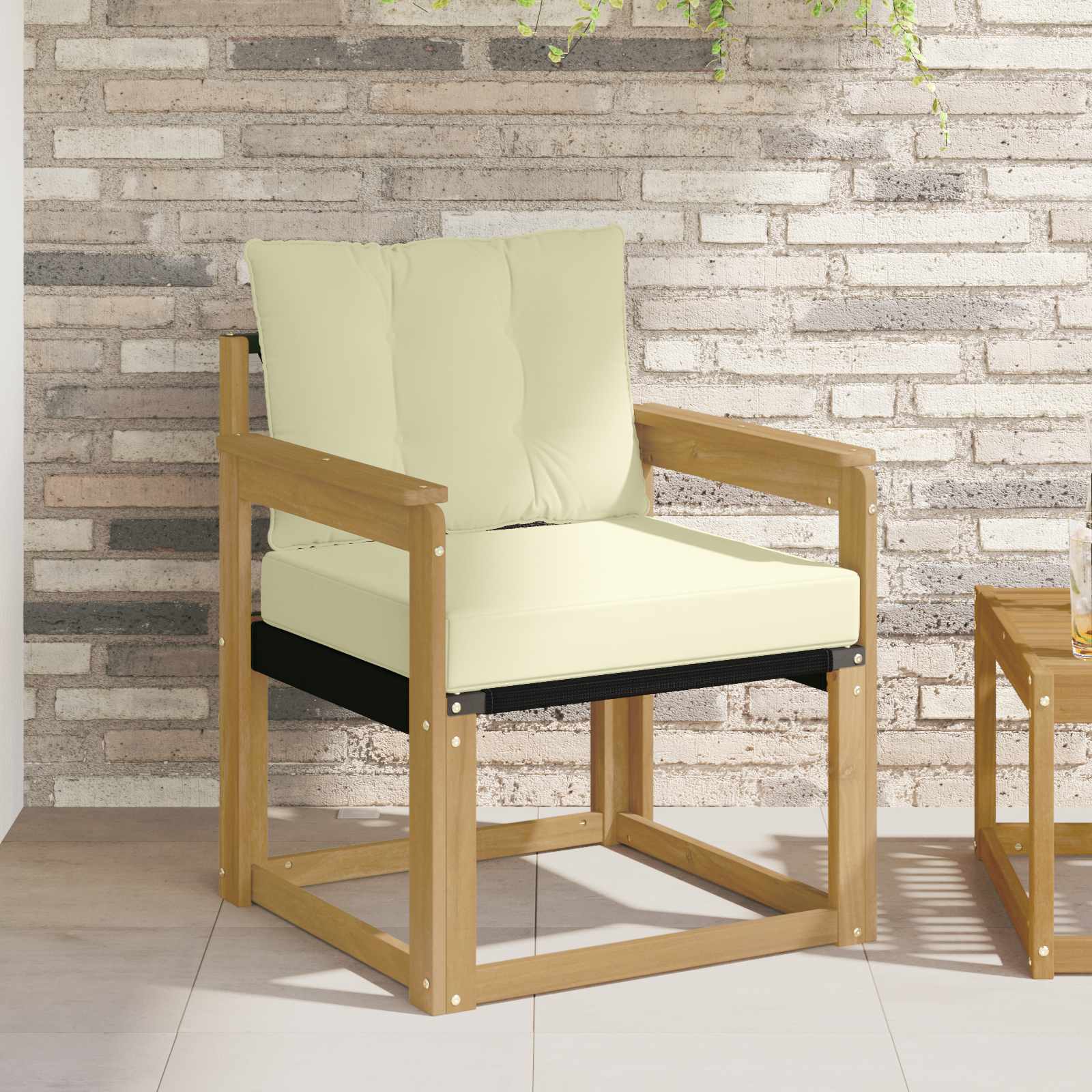 Tuinbank Massief Acaciahout en Textilene Wit image 1