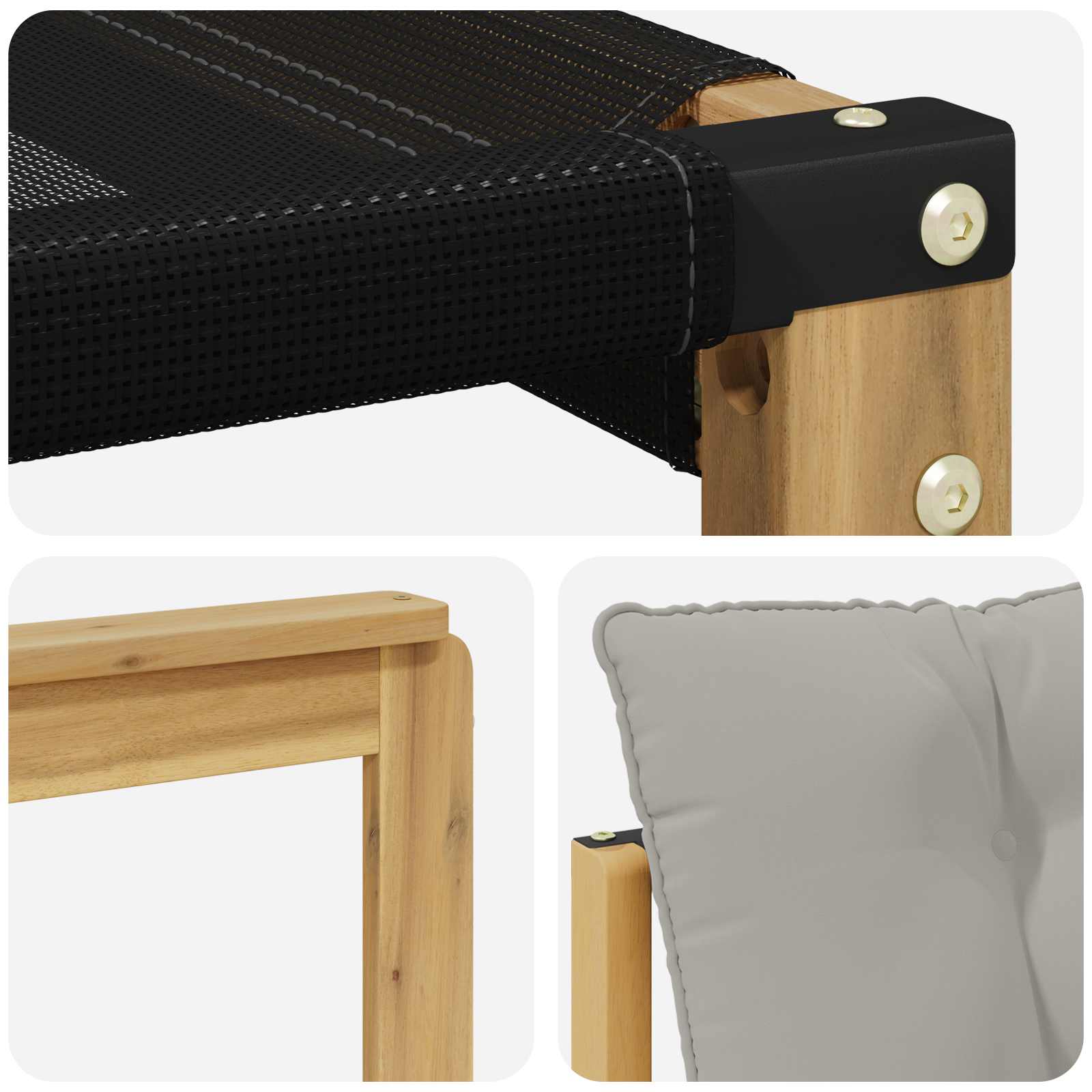 Tuinbank Massief Acaciahout en Textilene Wit image 8