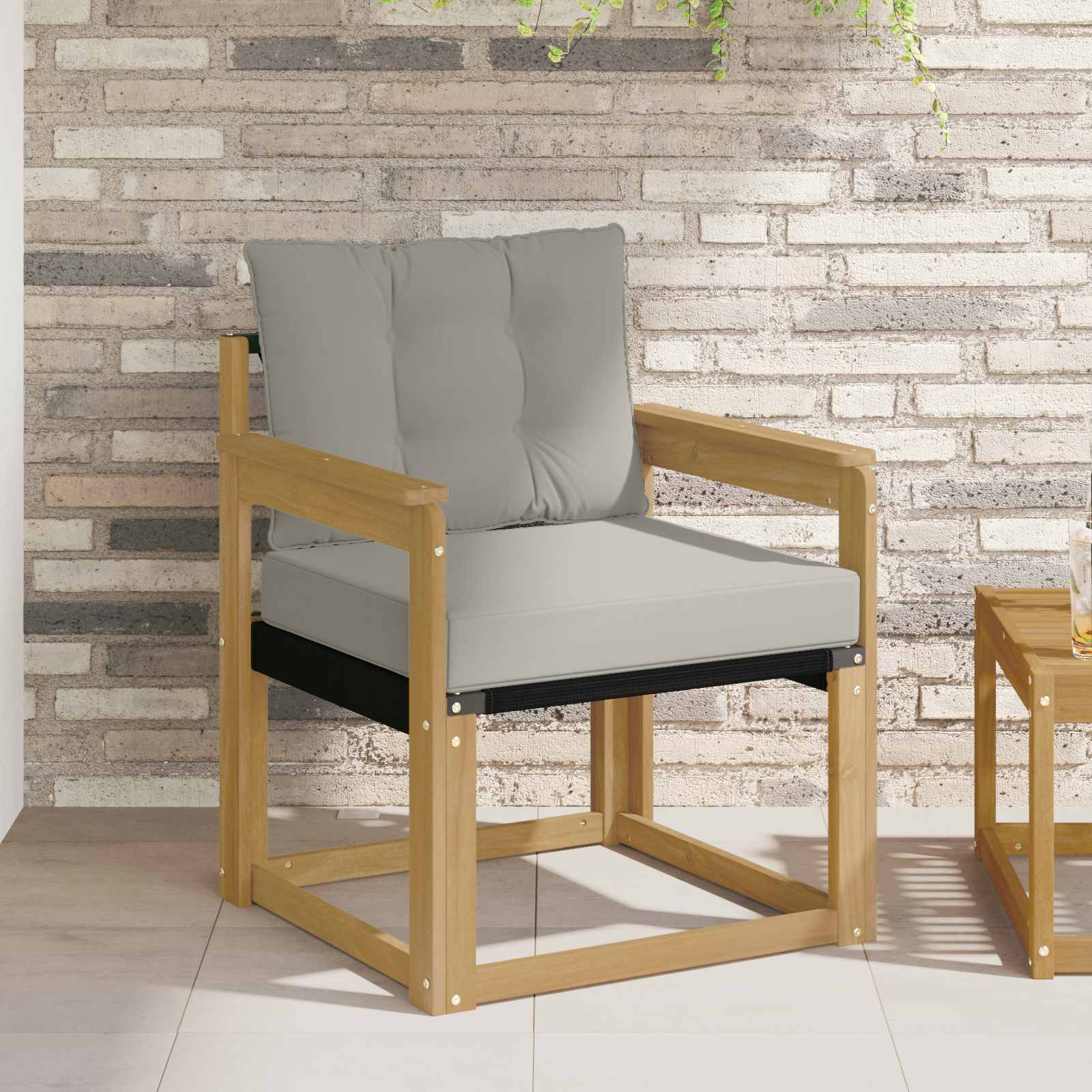 Tuinbank Massief Acaciahout en Textilene Wit image 1