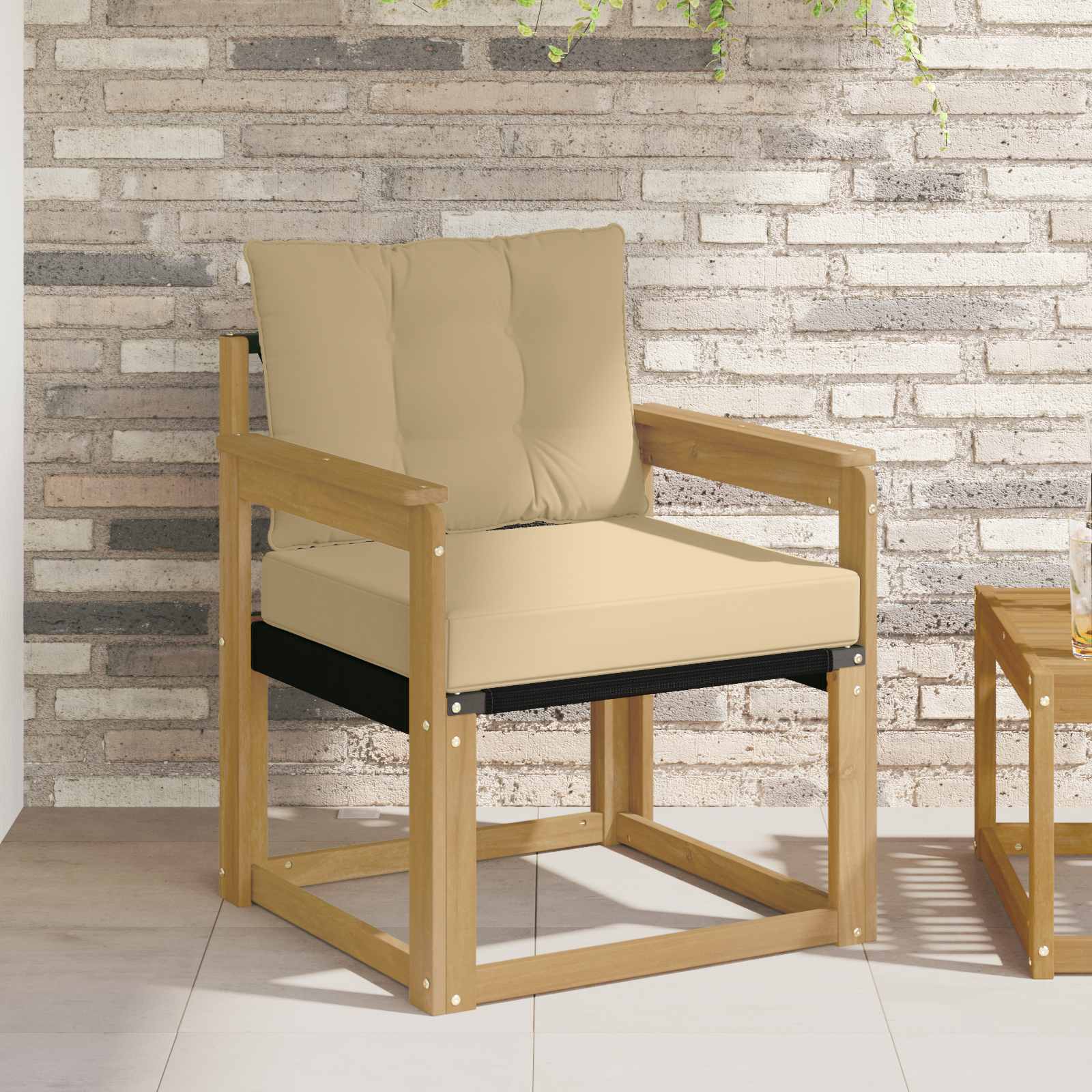 Tuinbank Massief Acaciahout en Textilene Wit image 1