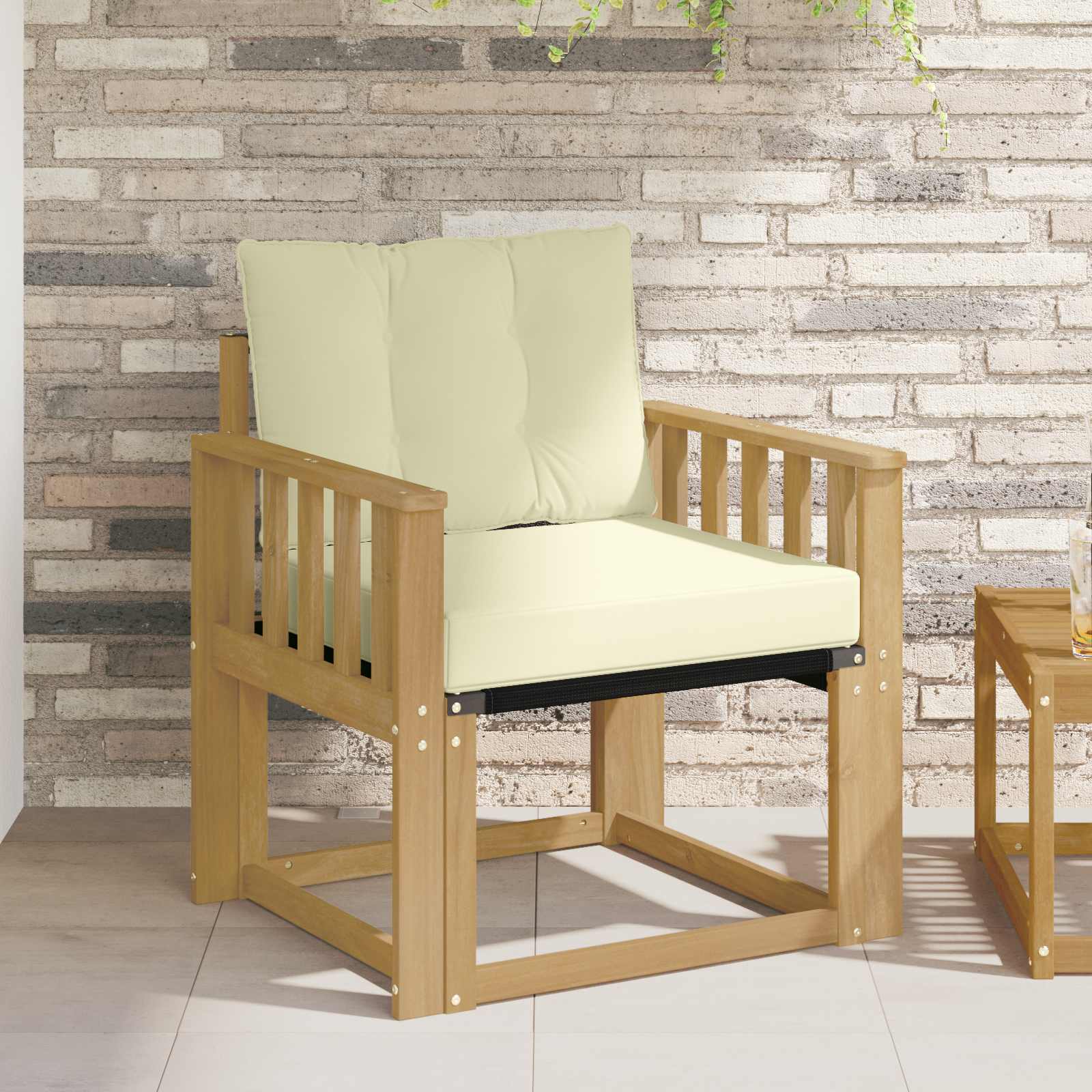 Tuinbank Massief Acaciahout en Textilene Wit image 1