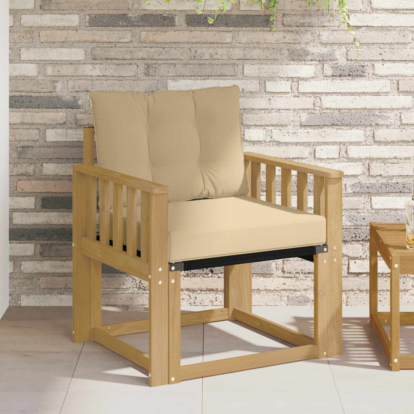 Tuinbank Massief Acaciahout en Textilene Wit image 1