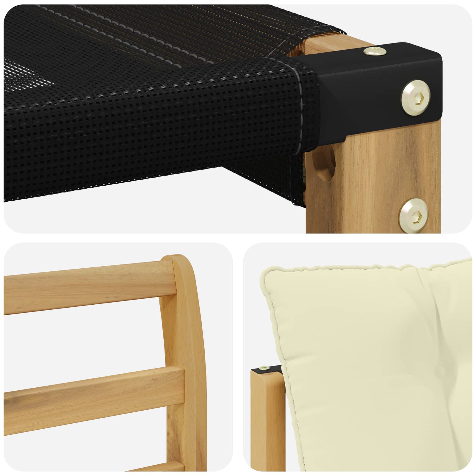 Tuinbank Massief Acaciahout en Textilene Wit image 8