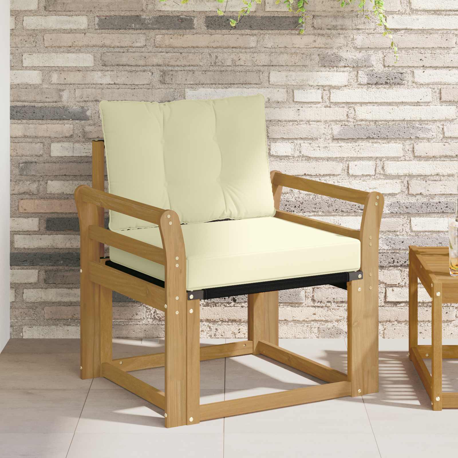 Tuinbank Massief Acaciahout en Textilene Wit image 1