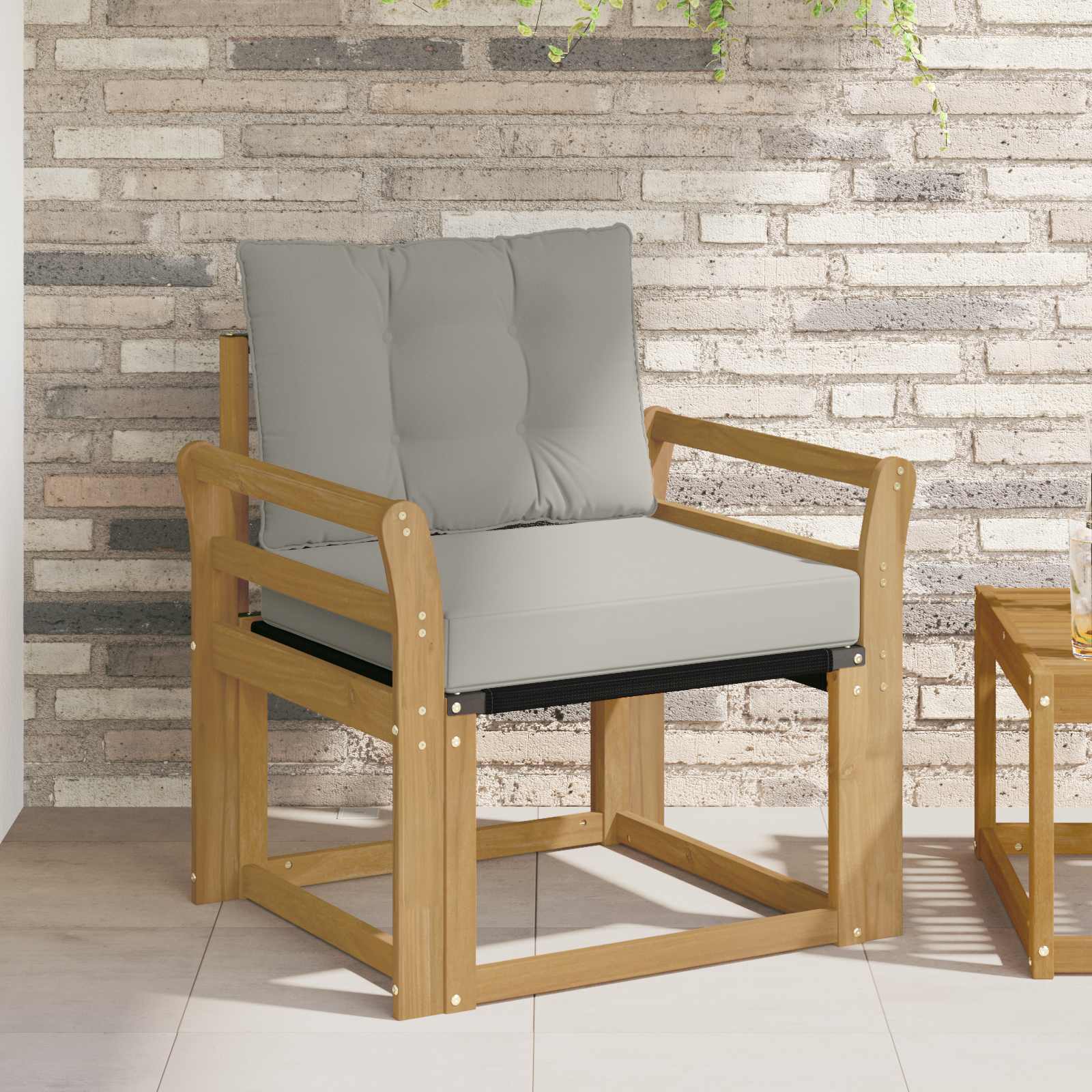 Tuinbank Massief Acaciahout en Textilene Wit image 1