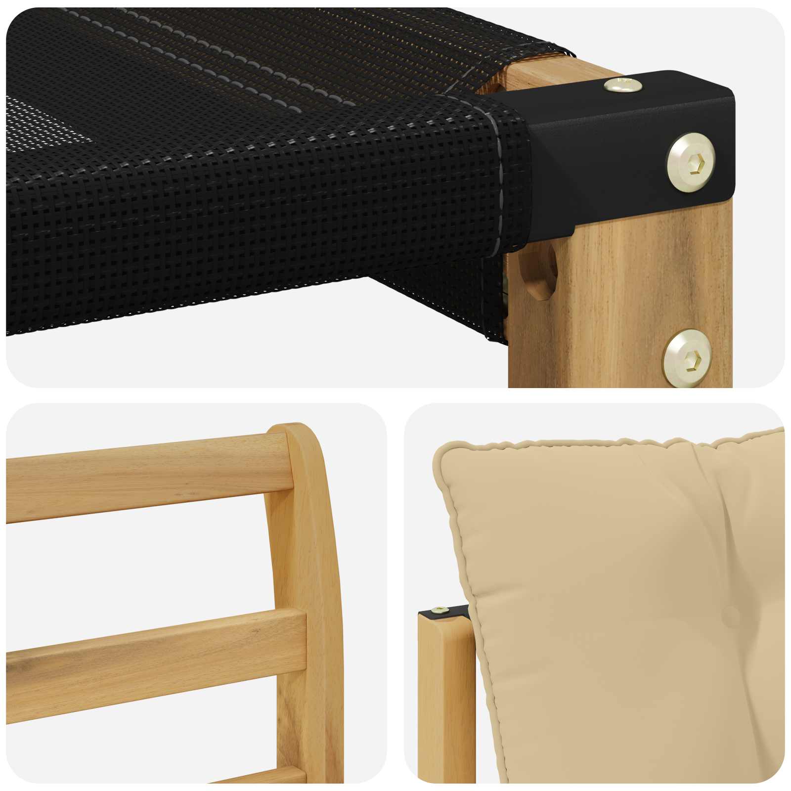 Tuinbank Massief Acaciahout en Textilene Wit image 8