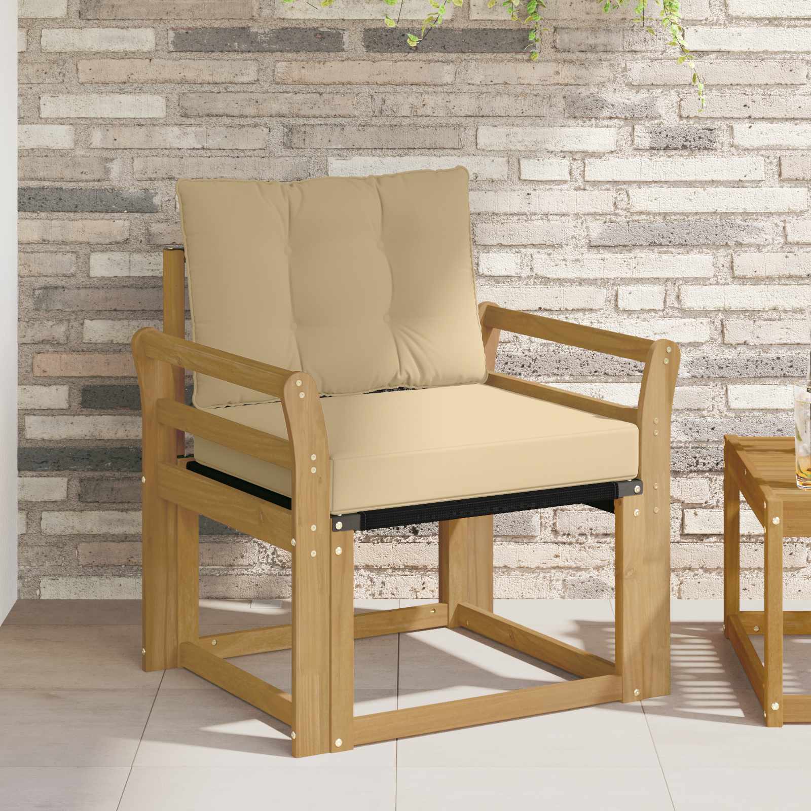 Tuinbank Massief Acaciahout en Textilene Wit image 1