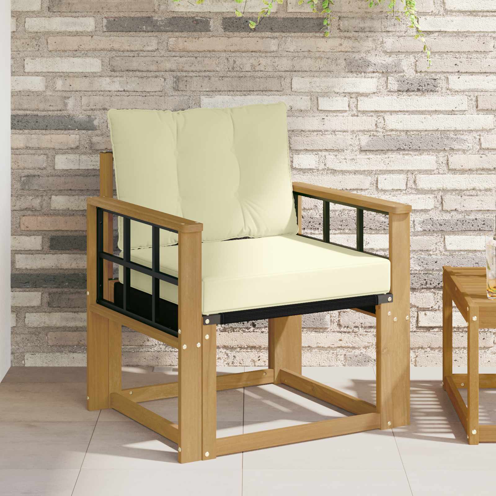 Tuinbank Massief Acaciahout en Textilene Wit image 1