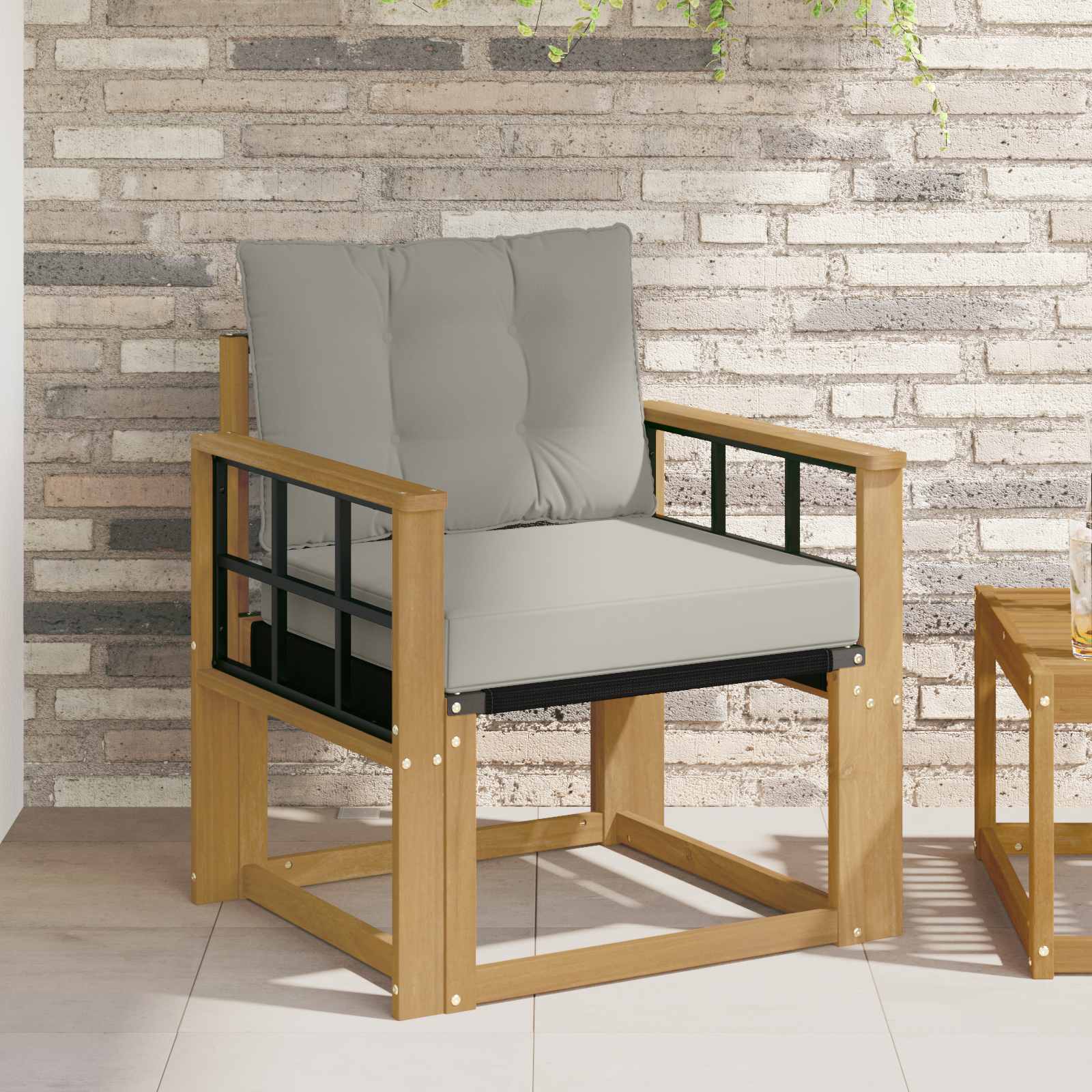 Tuinbank Massief Acaciahout en Textilene Wit image 1