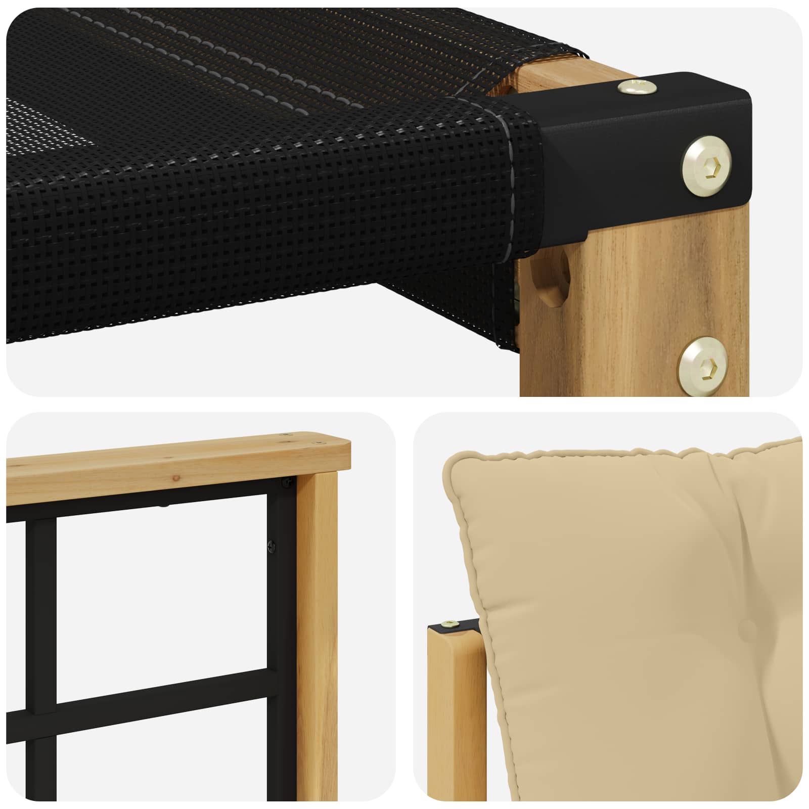 Tuinbank Massief Acaciahout en Textilene Wit image 8